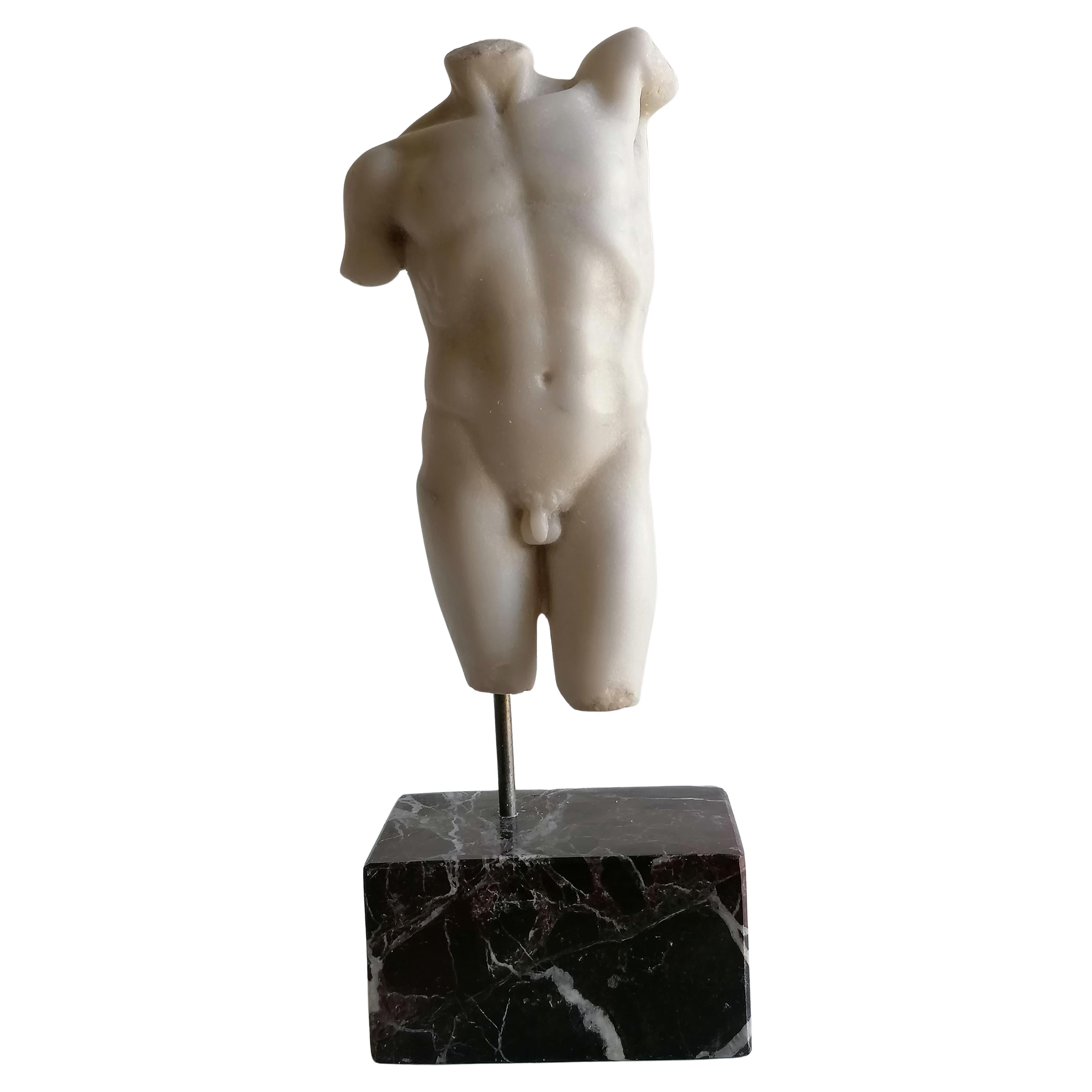 Torso maschile classico in marmo bianco Carrara - miniatura in vendita