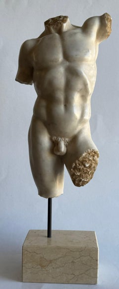 Classic male torso in sculptural white Carrara marble -made in Italy