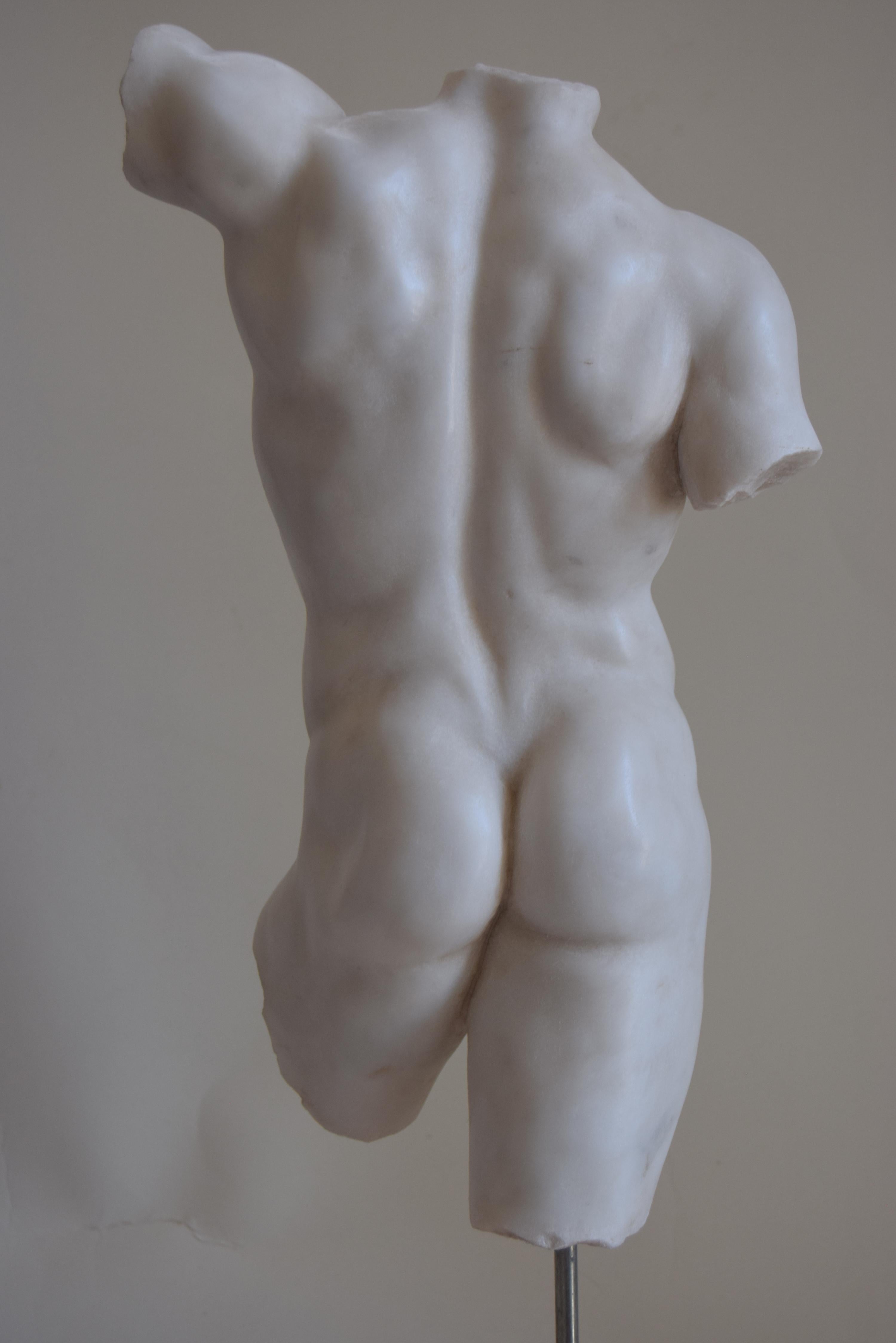 Torse d'homme classique en marbre blanc de Carrare - fabriqué en Italie Bon état - En vente à Tarquinia, IT