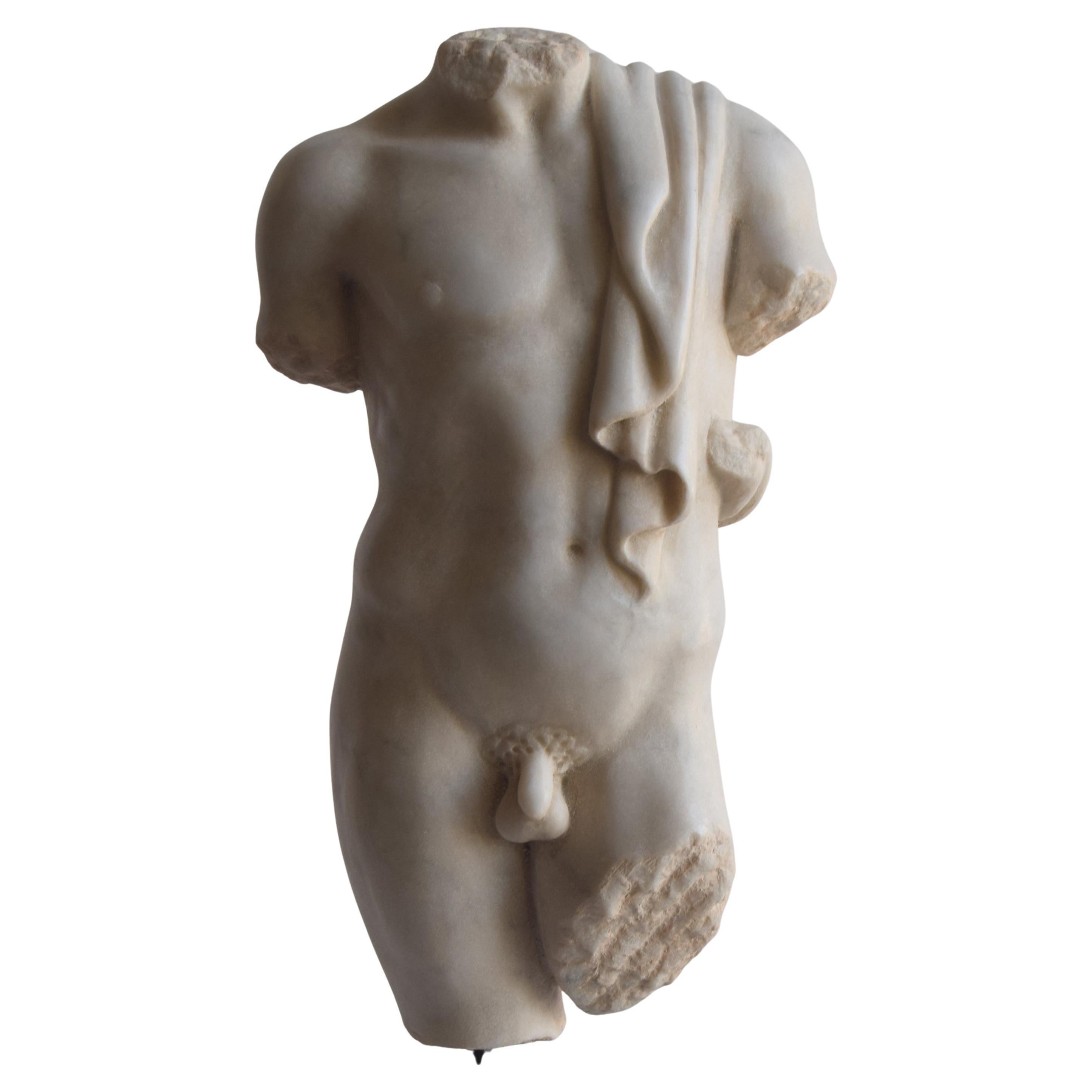 Classical male torso carved on white Carrara marble -made in Italy