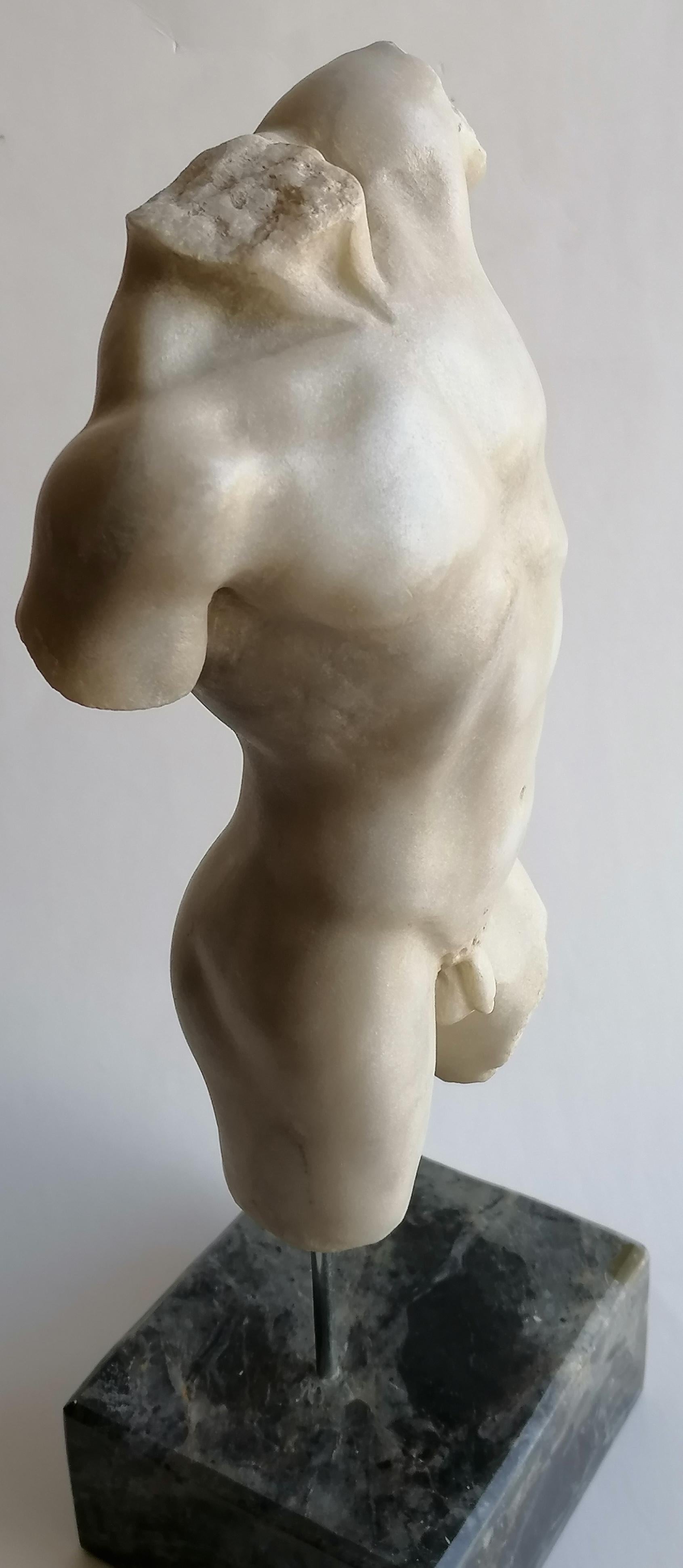 Torso maschile classico scolpito su marmo bianco di Carrara In Excellent Condition In Tarquinia, IT