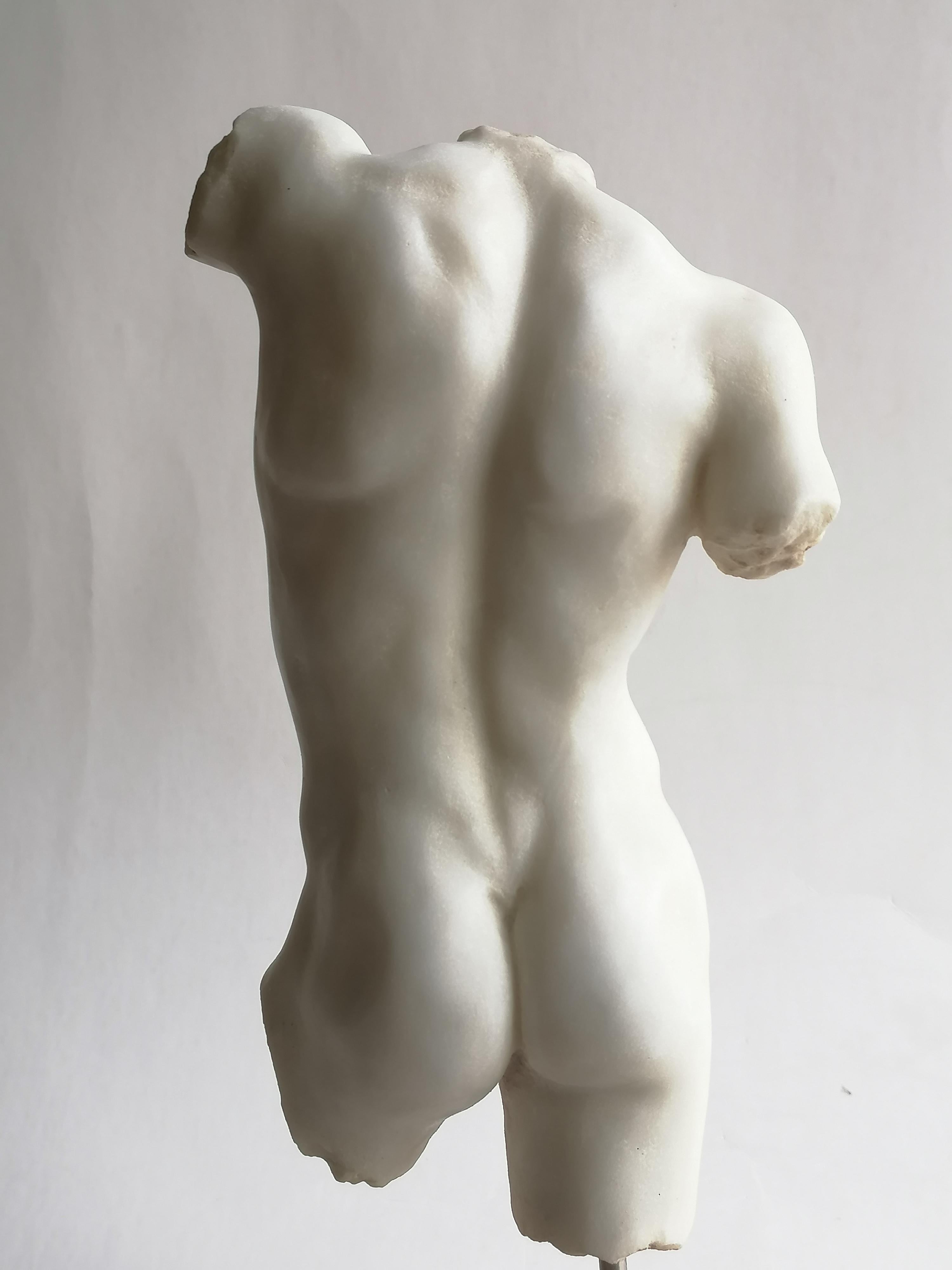 Late 20th Century Classical male torso carved on white Carrara marble For Sale