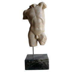 Torso maschile classico scolpito su marmo bianco di Carrara