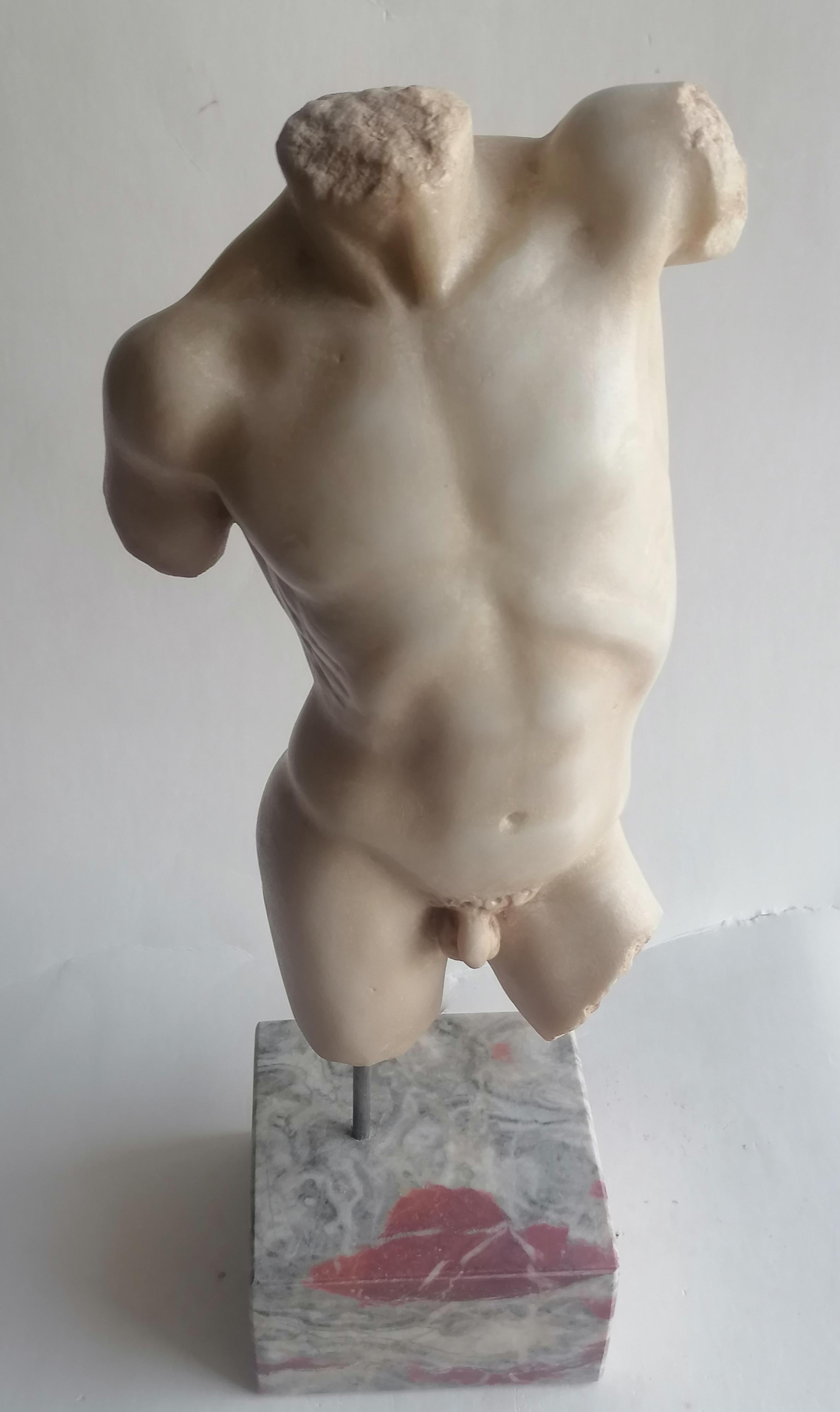 Torse d'homme classique sculpté sur marbre blanc de Carrare - fabriqué en Italie en vente 3