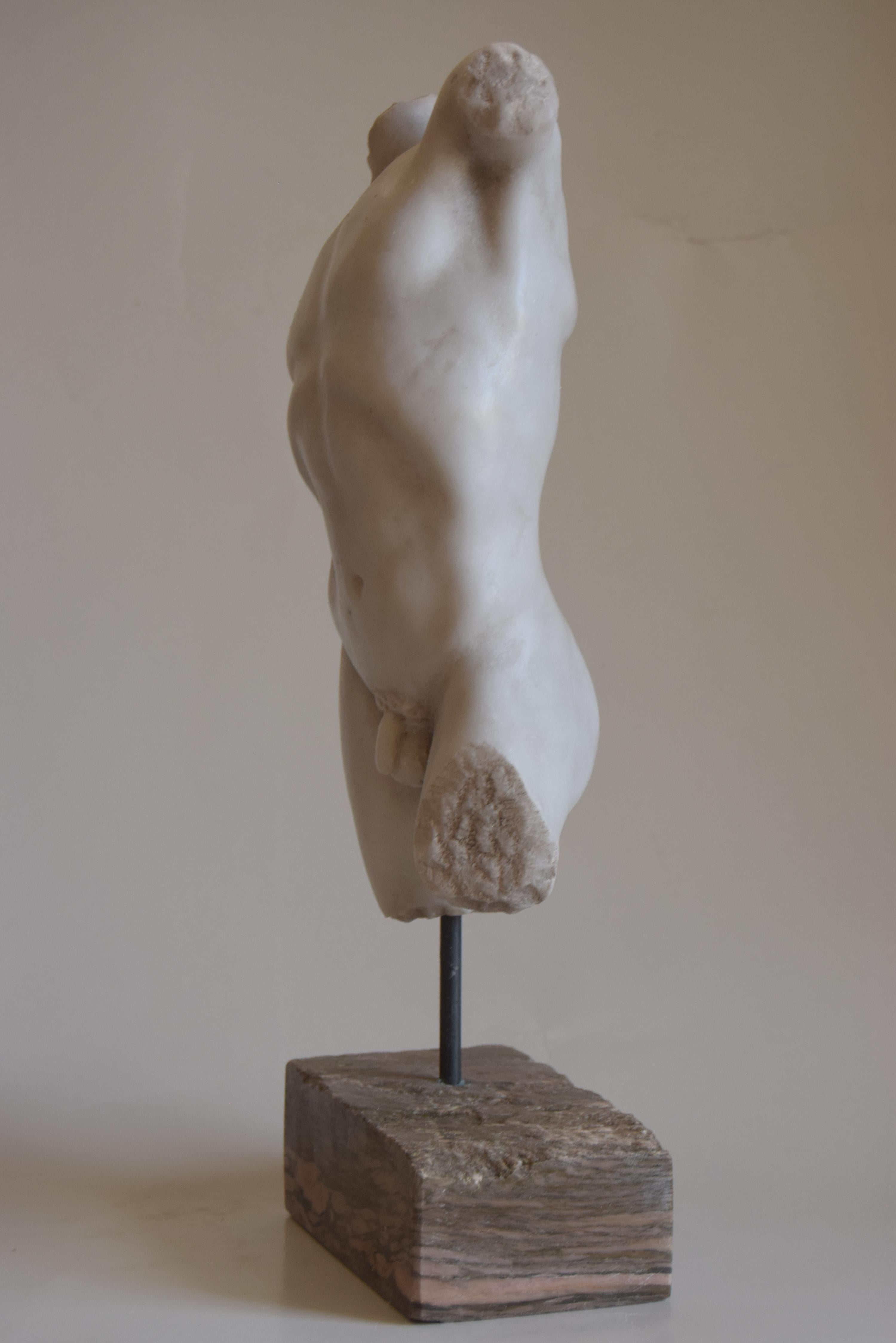 Greco Roman Classical male torso carved on white Carrara marble -made in Italy