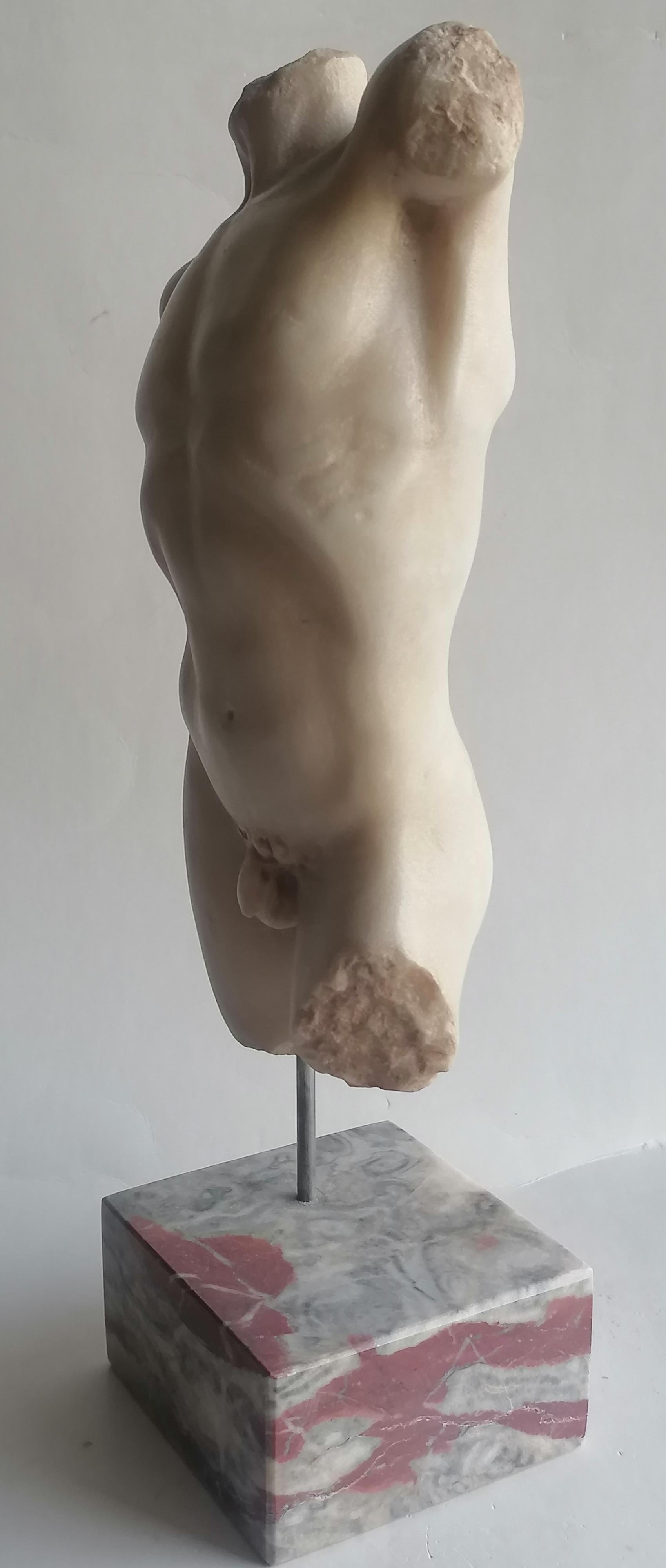 Fait main Torse d'homme classique sculpté sur marbre blanc de Carrare - fabriqué en Italie en vente