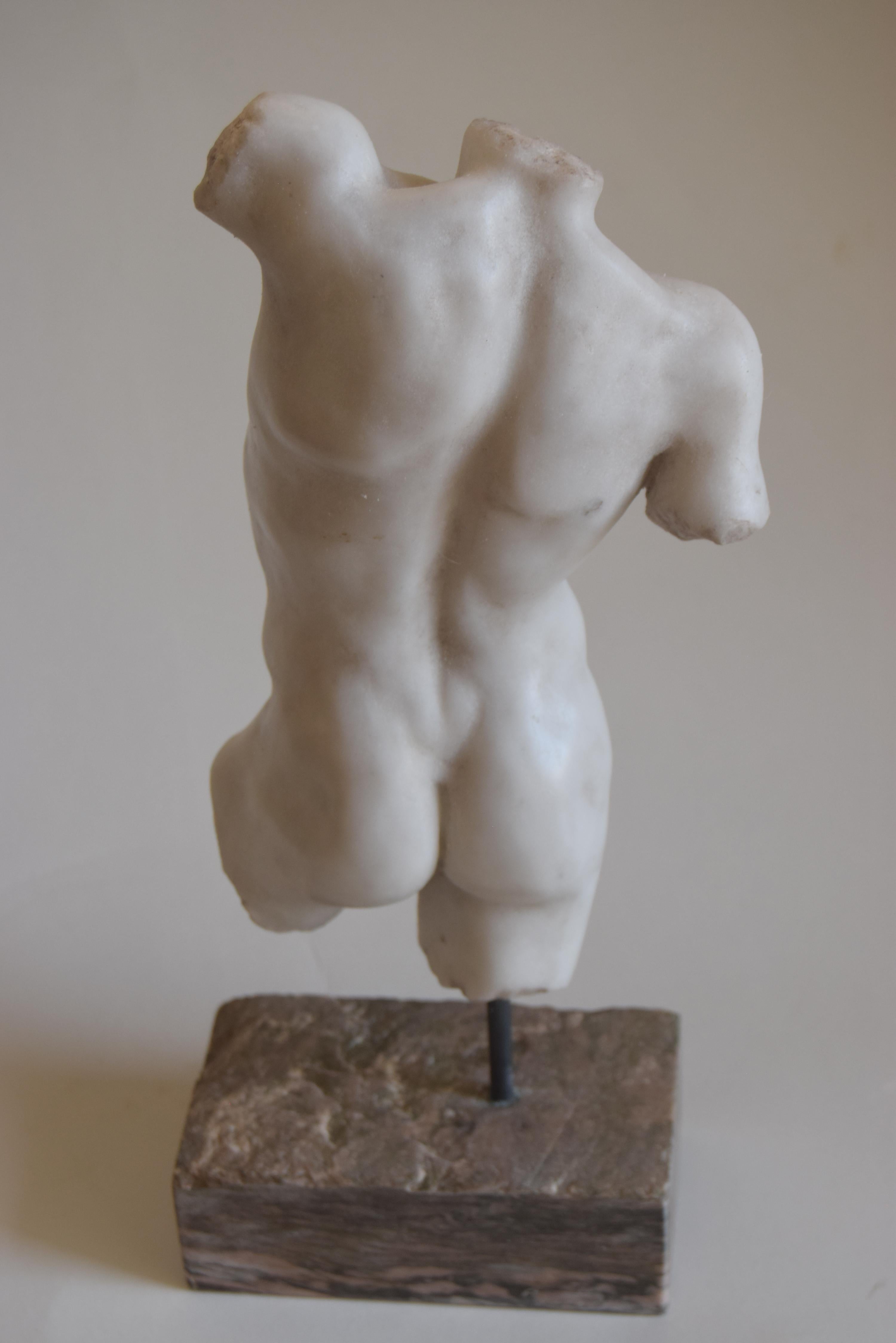 Late 20th Century Classical male torso carved on white Carrara marble -made in Italy