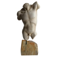 Classical male torso carved on white Carrara marble -made in Italy