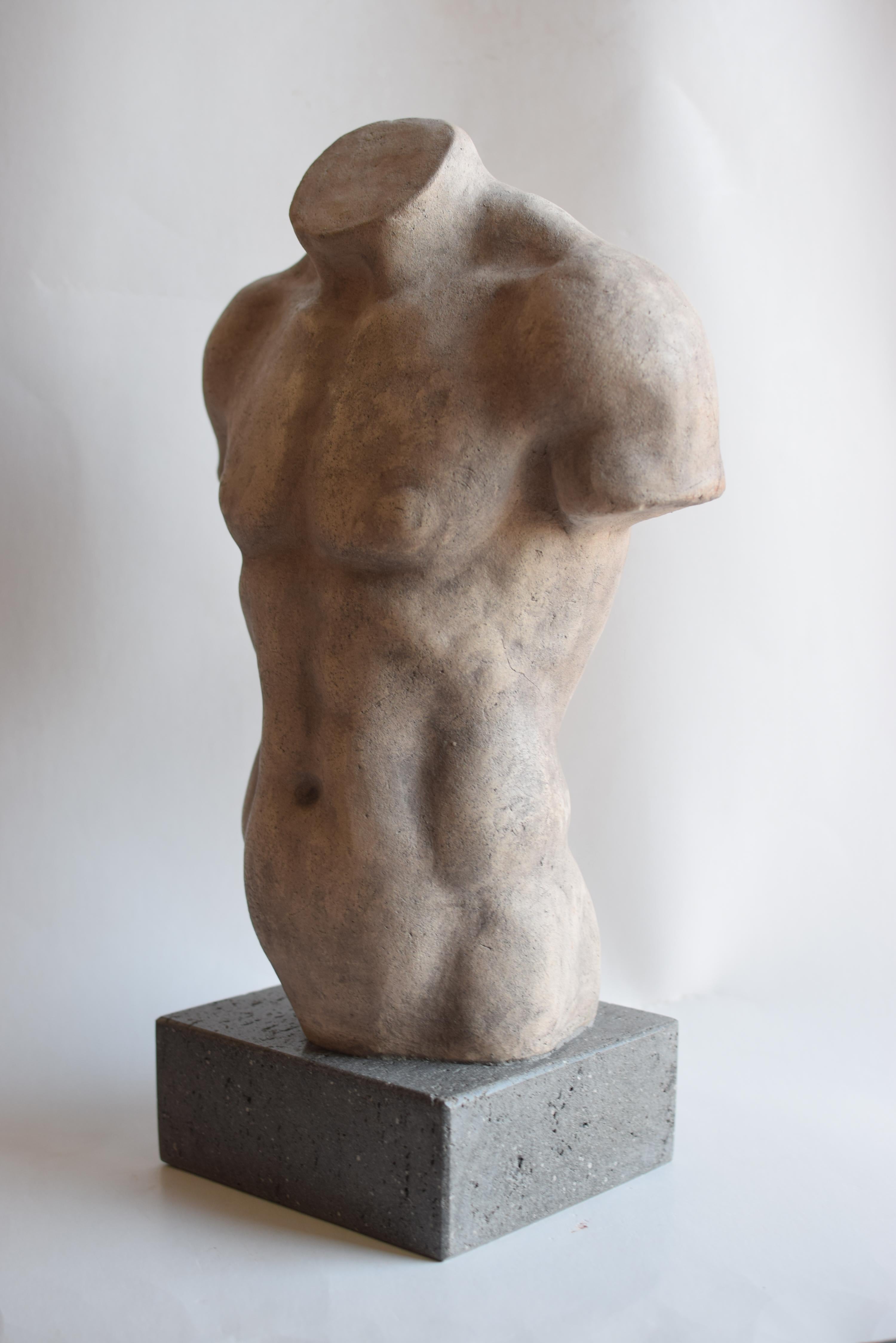 Torso maschile in ceramica chiara - Discoforo -made in Italy In Excellent Condition For Sale In Tarquinia, IT