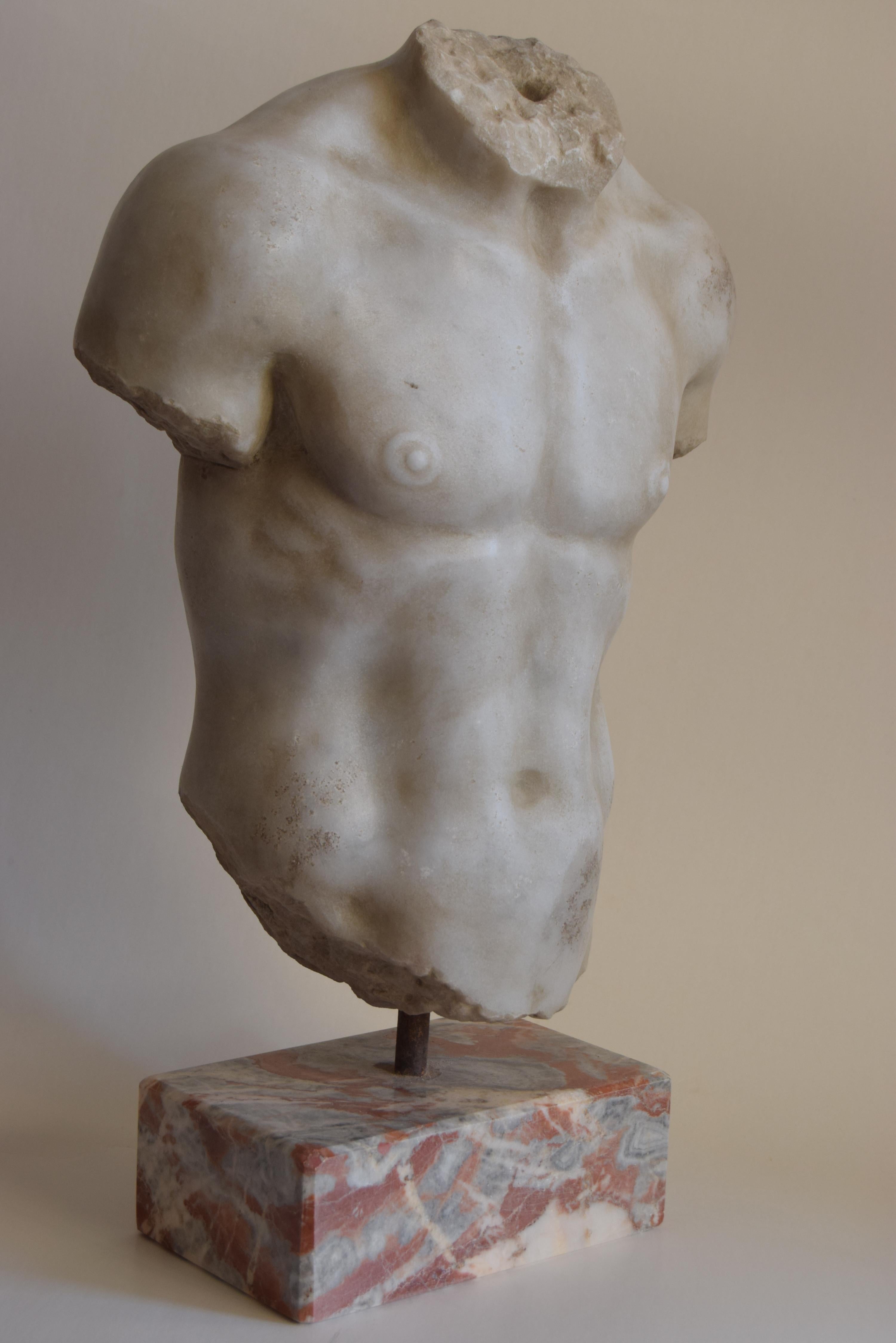 Torso maschile in marmo bianco di Carrara - Discoforo In Excellent Condition For Sale In Tarquinia, IT