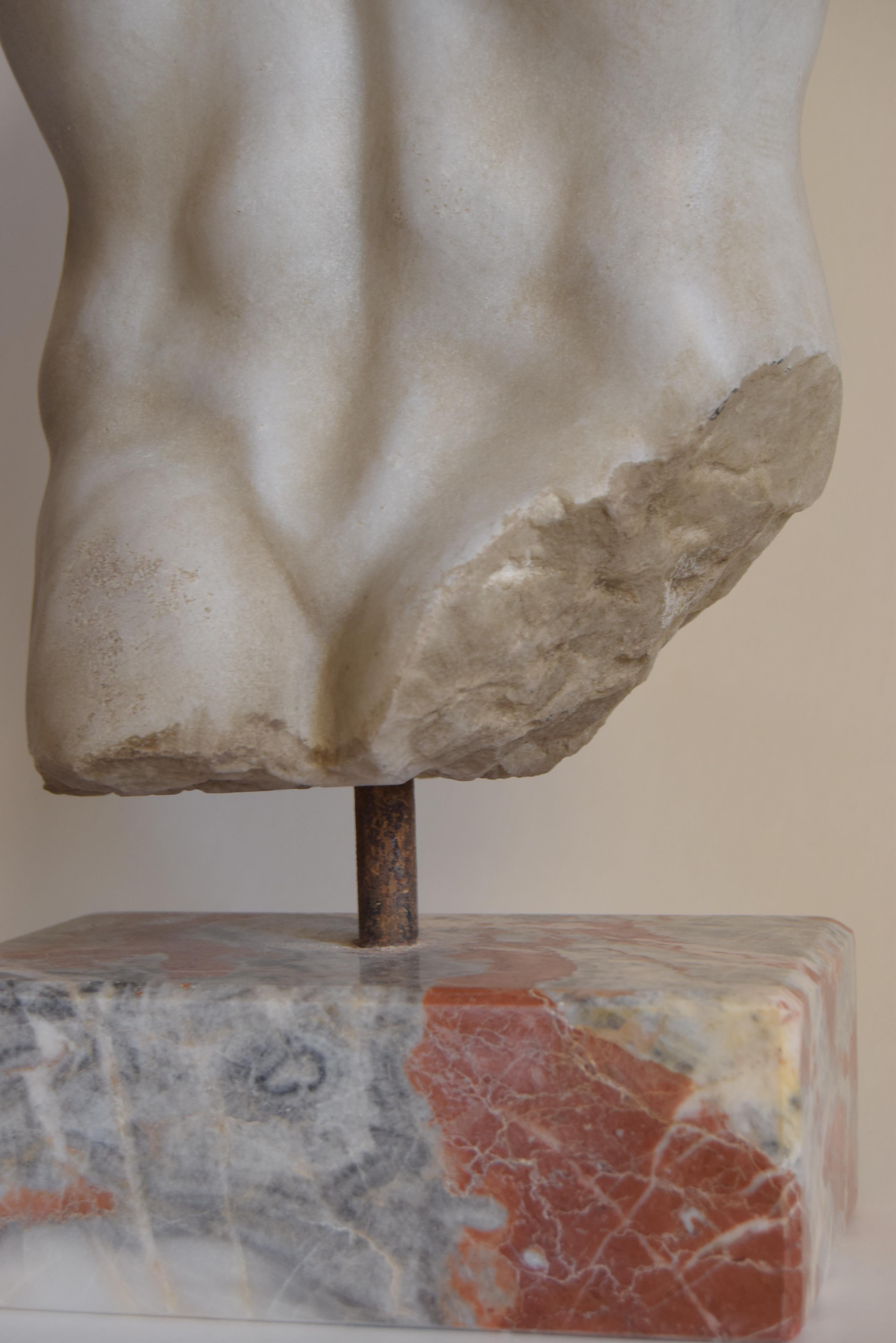 Marble Torso maschile in marmo bianco di Carrara - Discoforo For Sale
