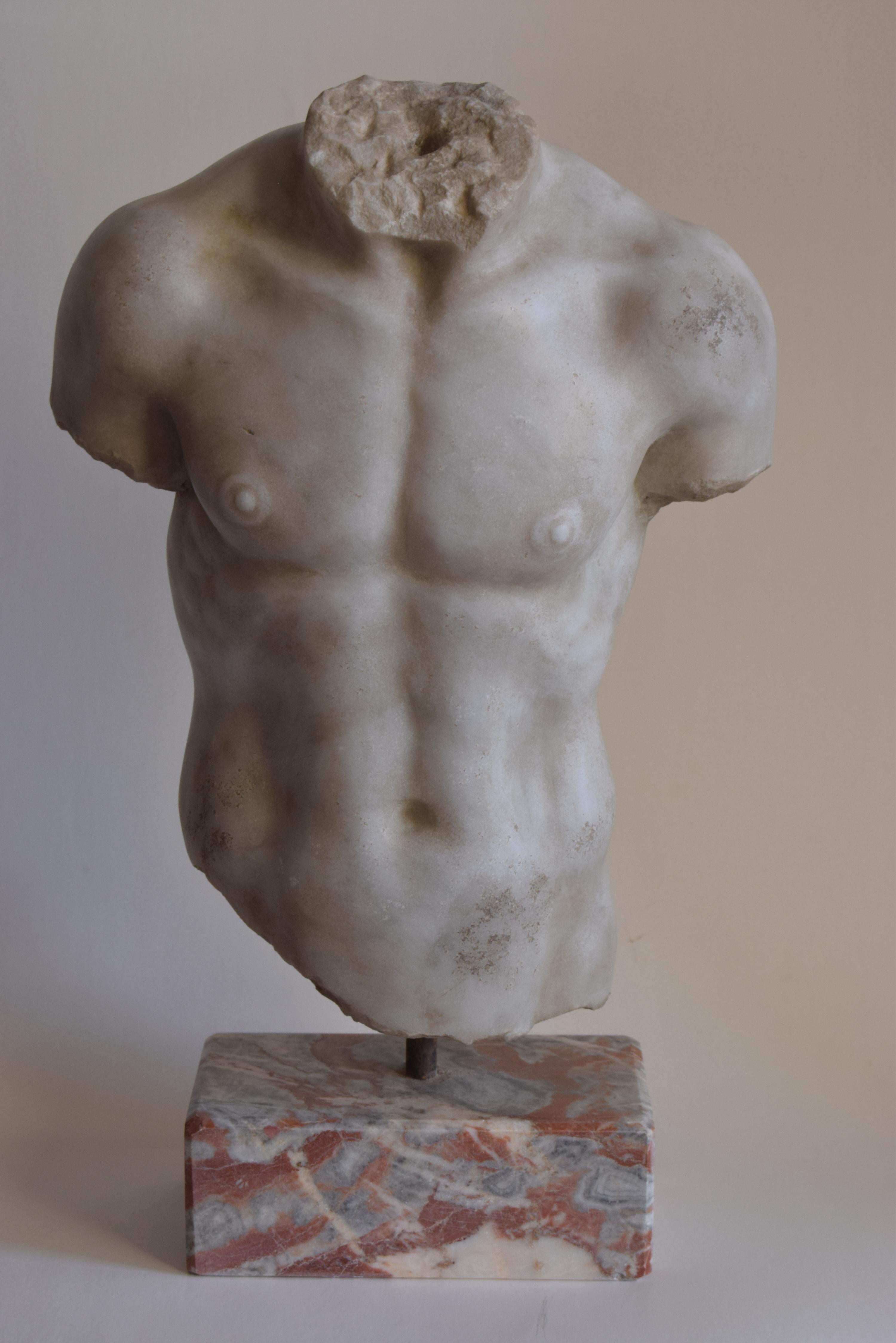 Torso maschile in marmo bianco di Carrara - Discoforo For Sale 1