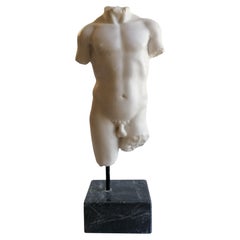 Male torso in classical style- white Carrara marble -Kouros