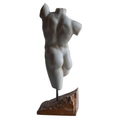 Vintage Torso maschile ispirato al "Fauno di Pompei" in marmo bianco di Carrara