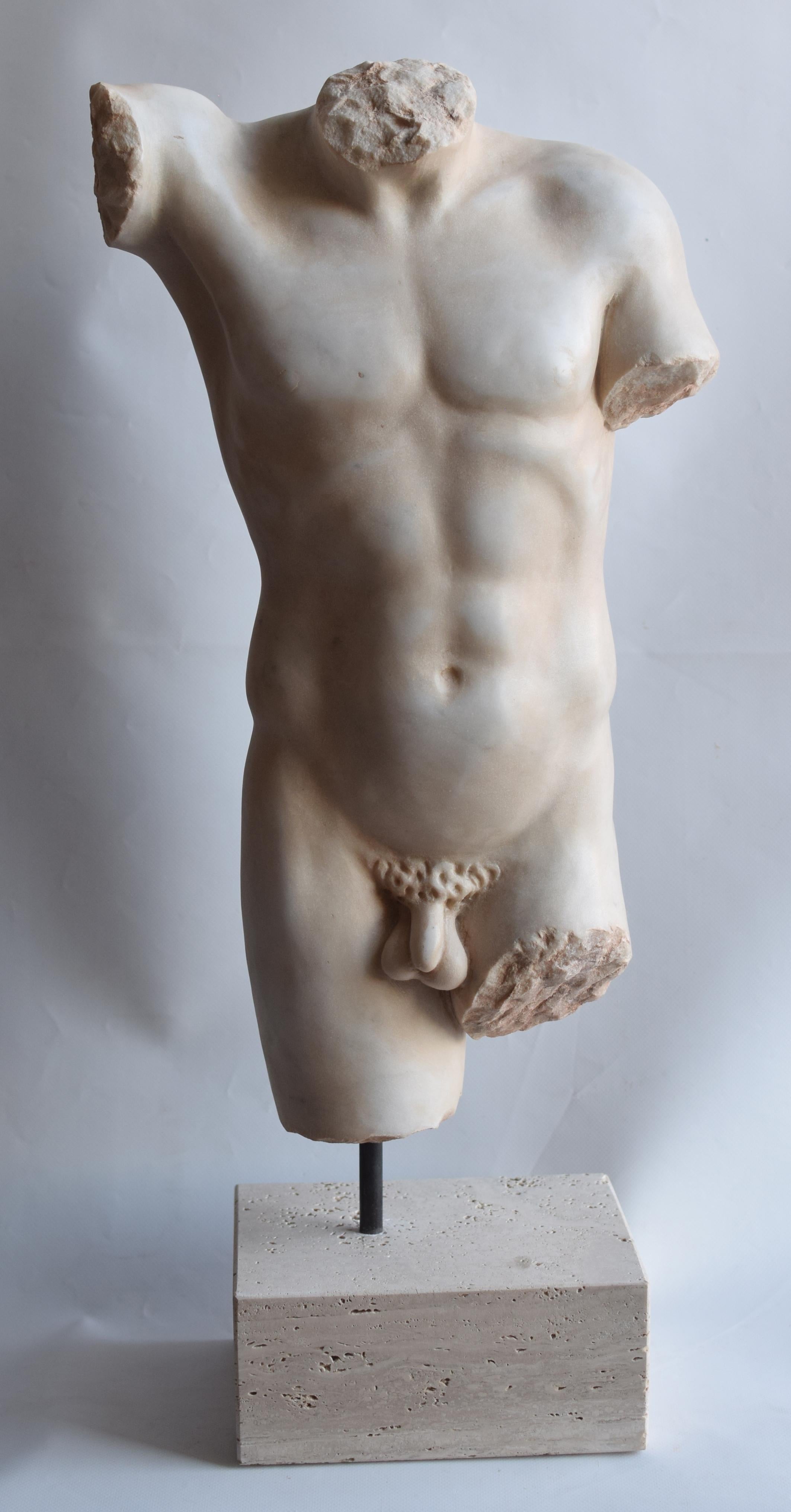 Sculpture, Torse masculin, art classique, art grec, Torse, marbre blanc de Carrare, sculpture classique, torse antique, torse grec
Torse masculin sculpté sur  marbre blanc de Carrare, style classique
Reposant sur une base romaine classique en