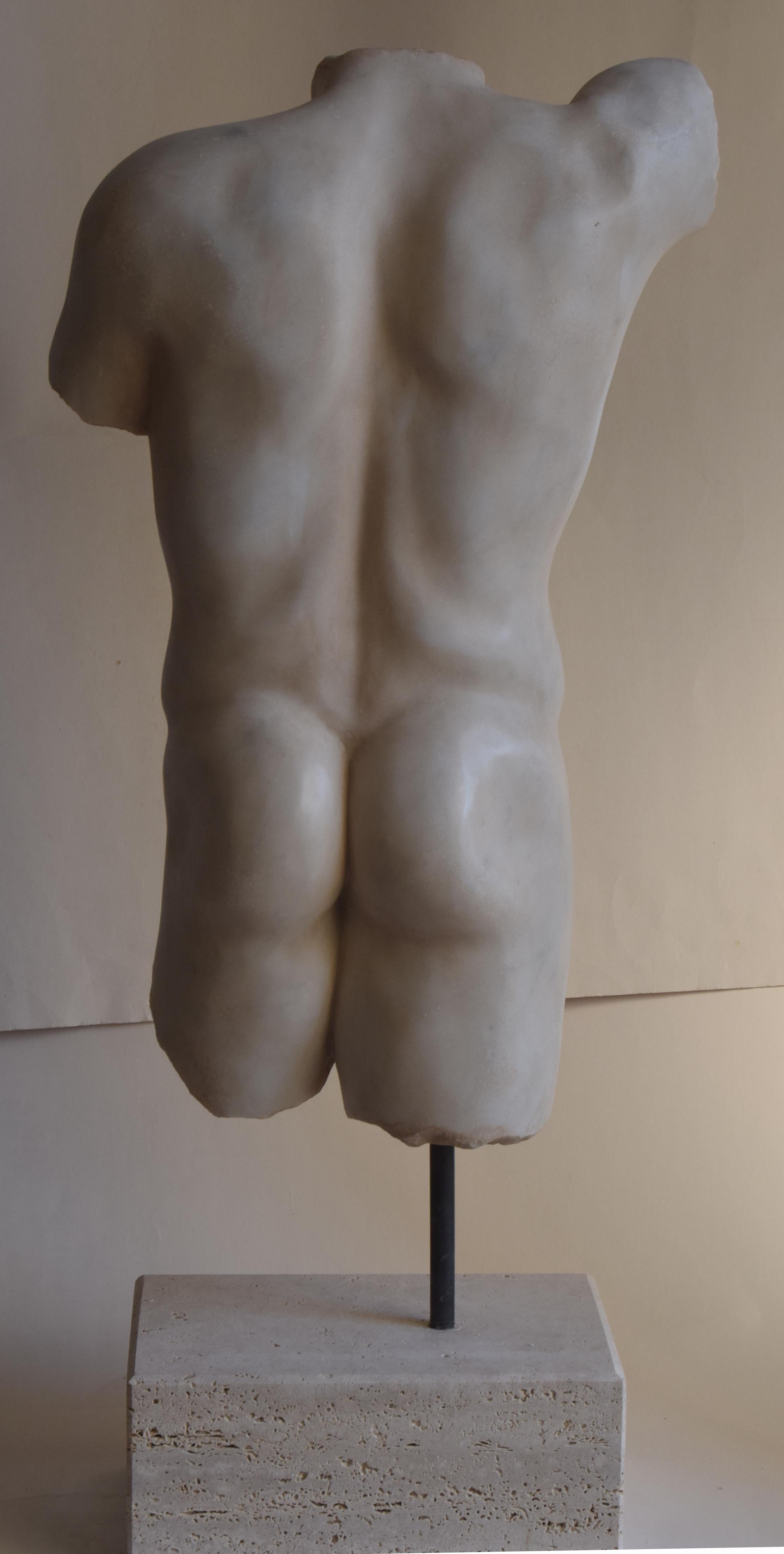 Greco Roman Classic style male torso -white Carrara marble -Made in Italy For Sale