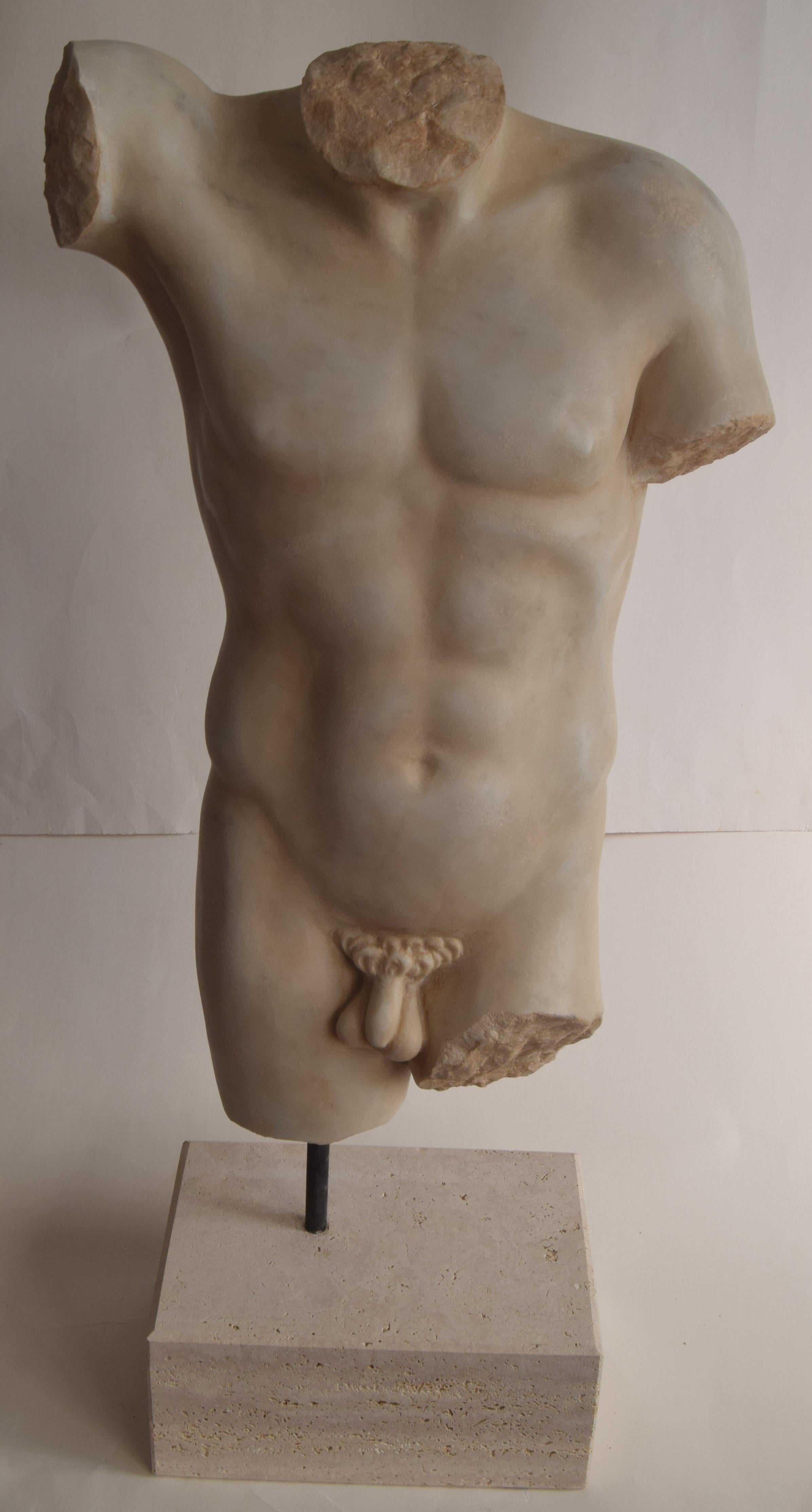 Contemporary Classic style male torso -white Carrara marble -Made in Italy For Sale