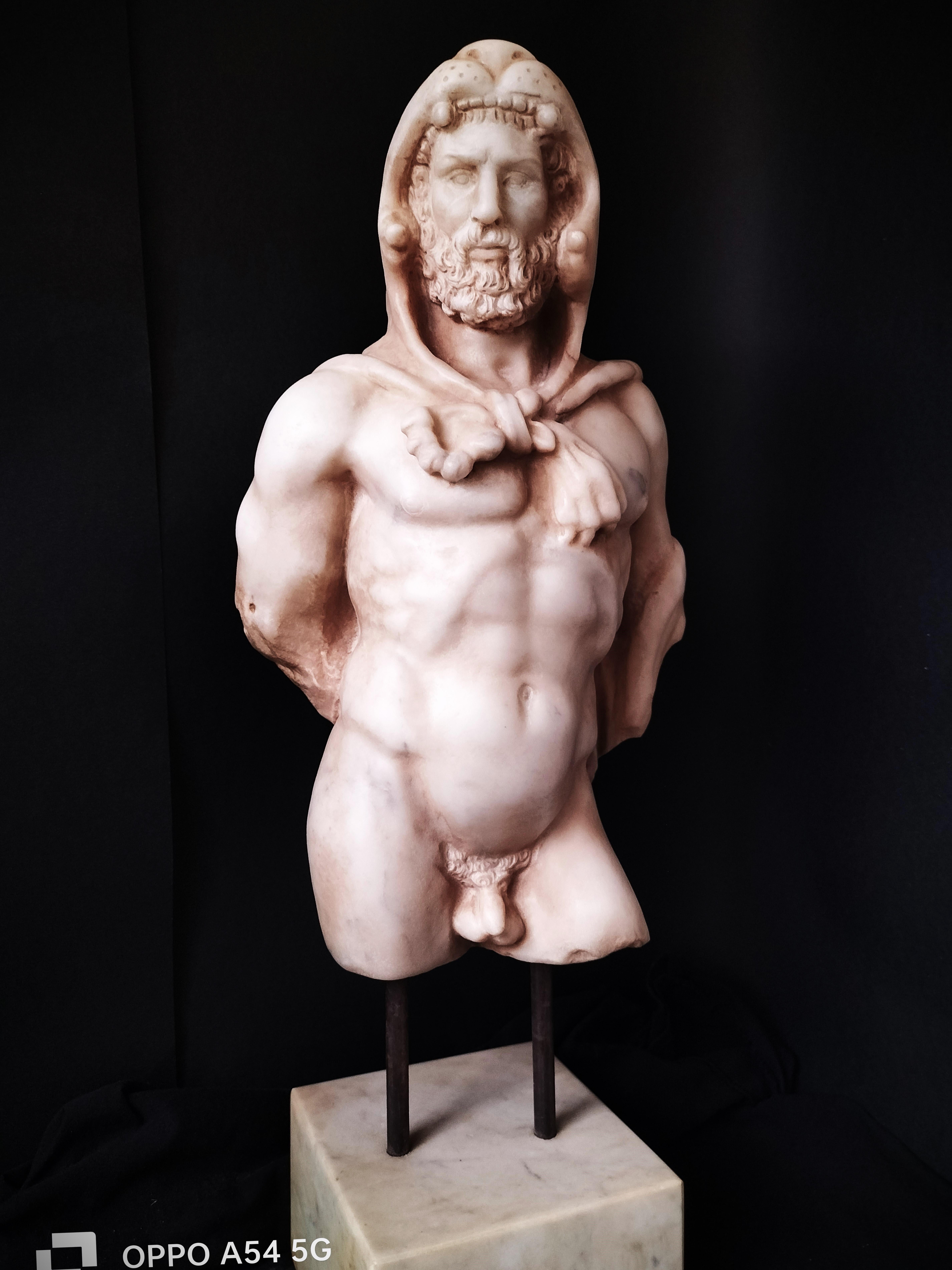 Unknown Torso of Hercules in white Carrara marble, Reproduction of Vatican museum For Sale
