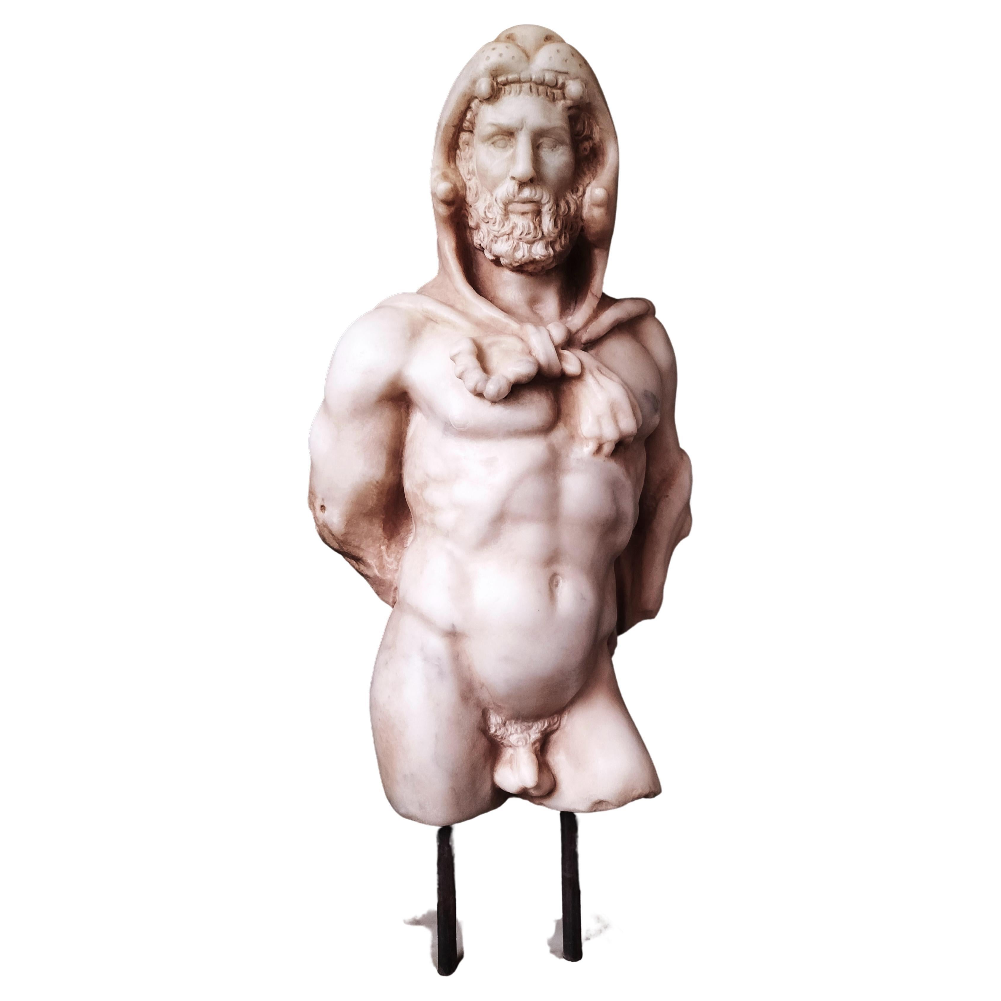 Torso of Hercules in white Carrara marble, Reproduction of Vatican museum For Sale