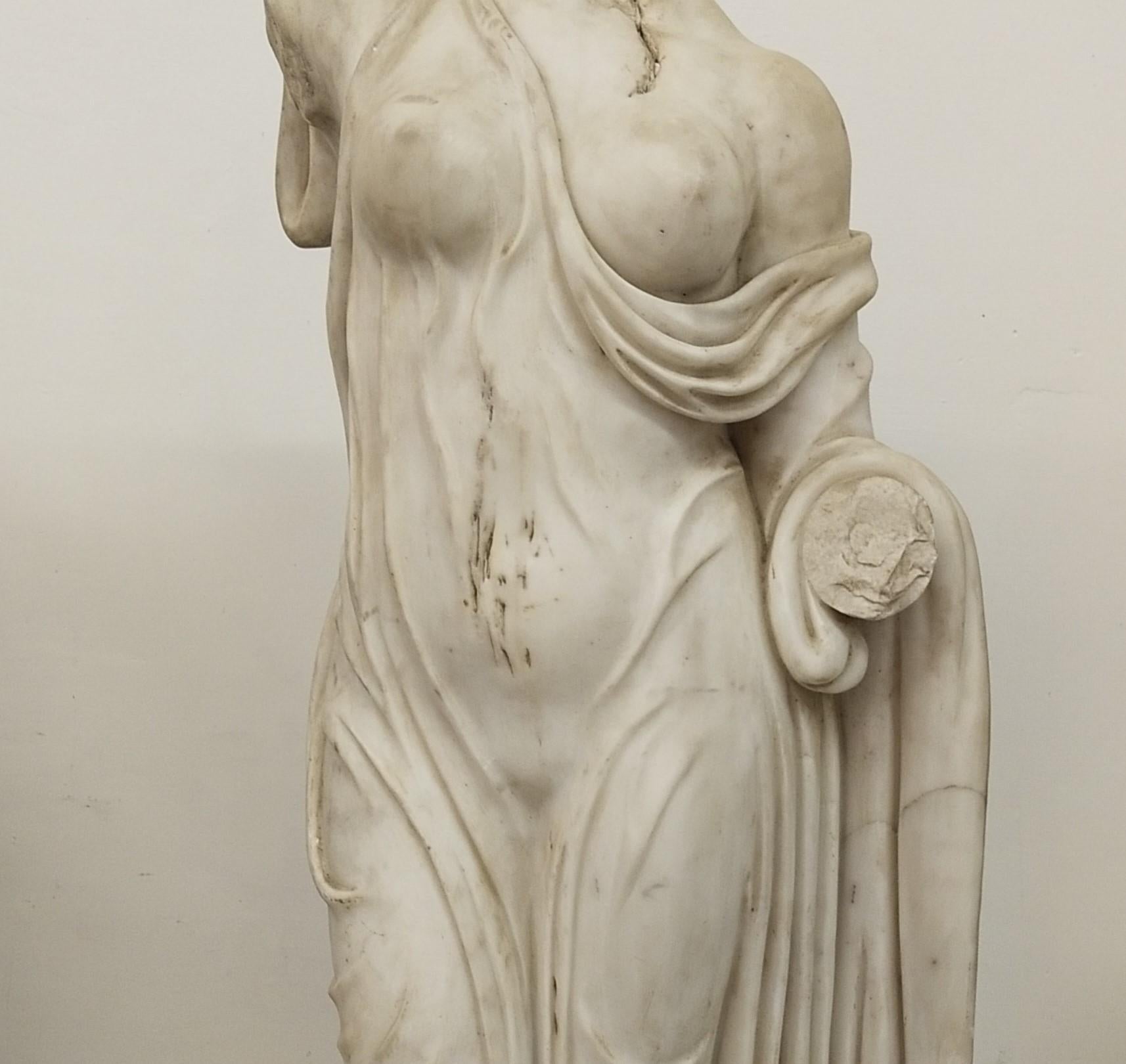 Italian Torso of the Goddess Nike, Bust in Carrara marble, sculpture in marble