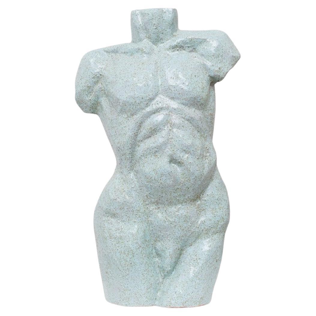 Torso Statue Studio Ceramic Light Blue Clay Ceramic Figure Mid Century Design For Sale