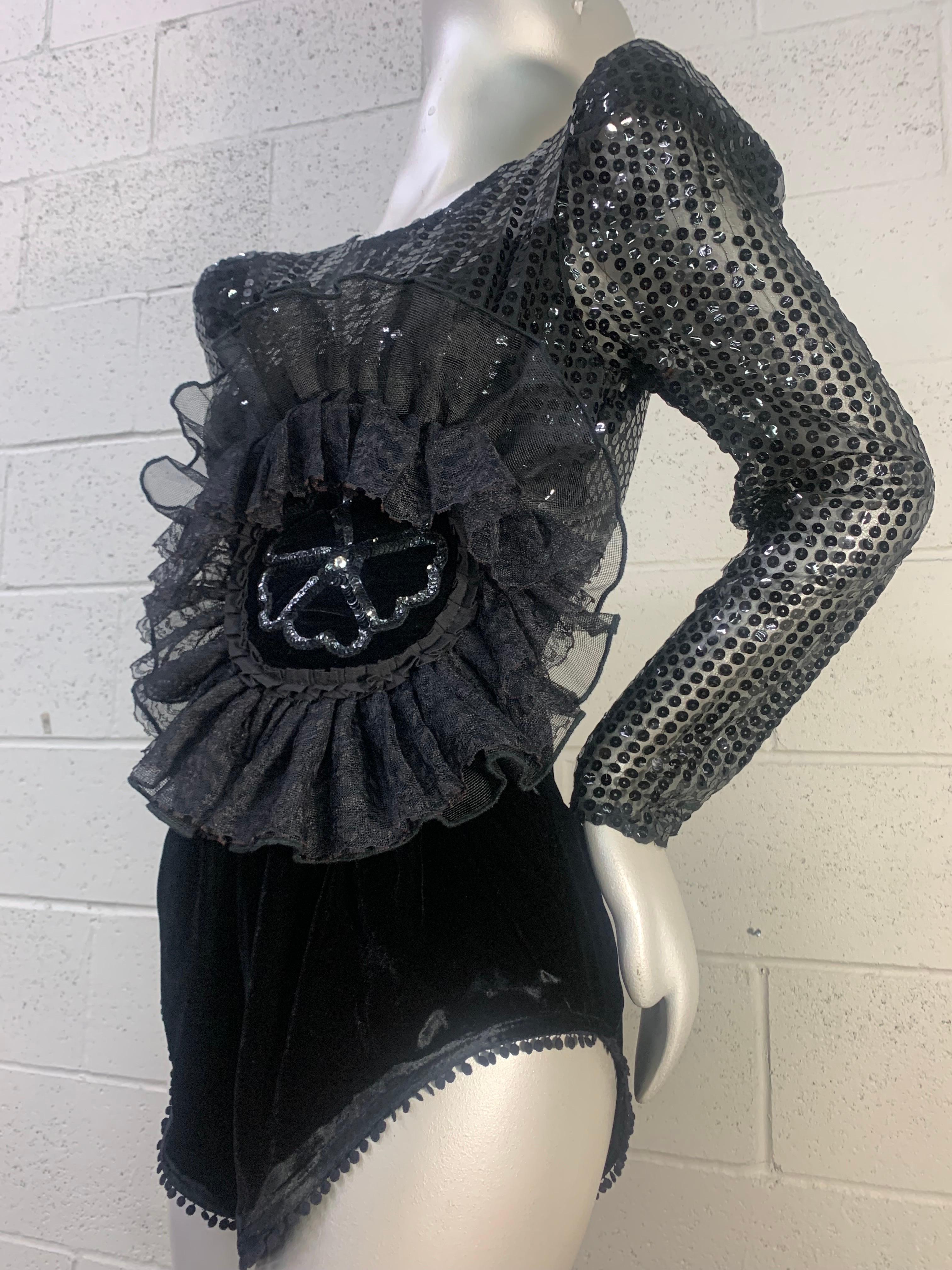 Torso Vintages Black Velvet & Sequin Formal Playsuit w Organza & Lace Corsage For Sale 8
