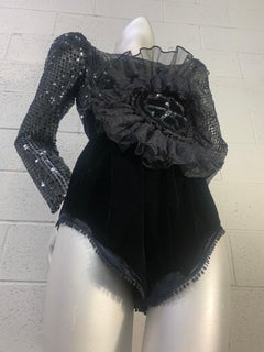 Torso Vintages Black Velvet & Sequin Formal Playsuit w Organza & Lace Corsage