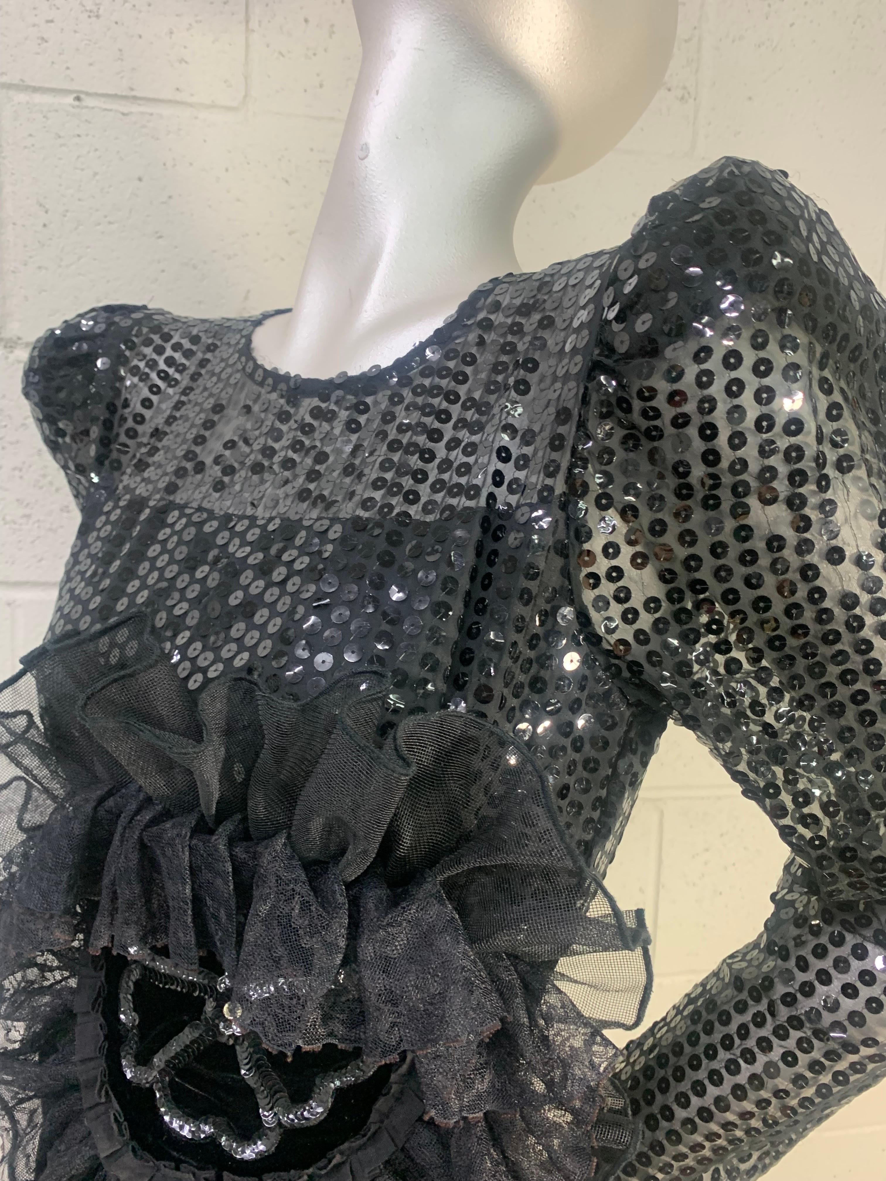 Torso Vintages Black Velvet & Sequin Formal Playsuit w Organza & Lace Corsage For Sale 3