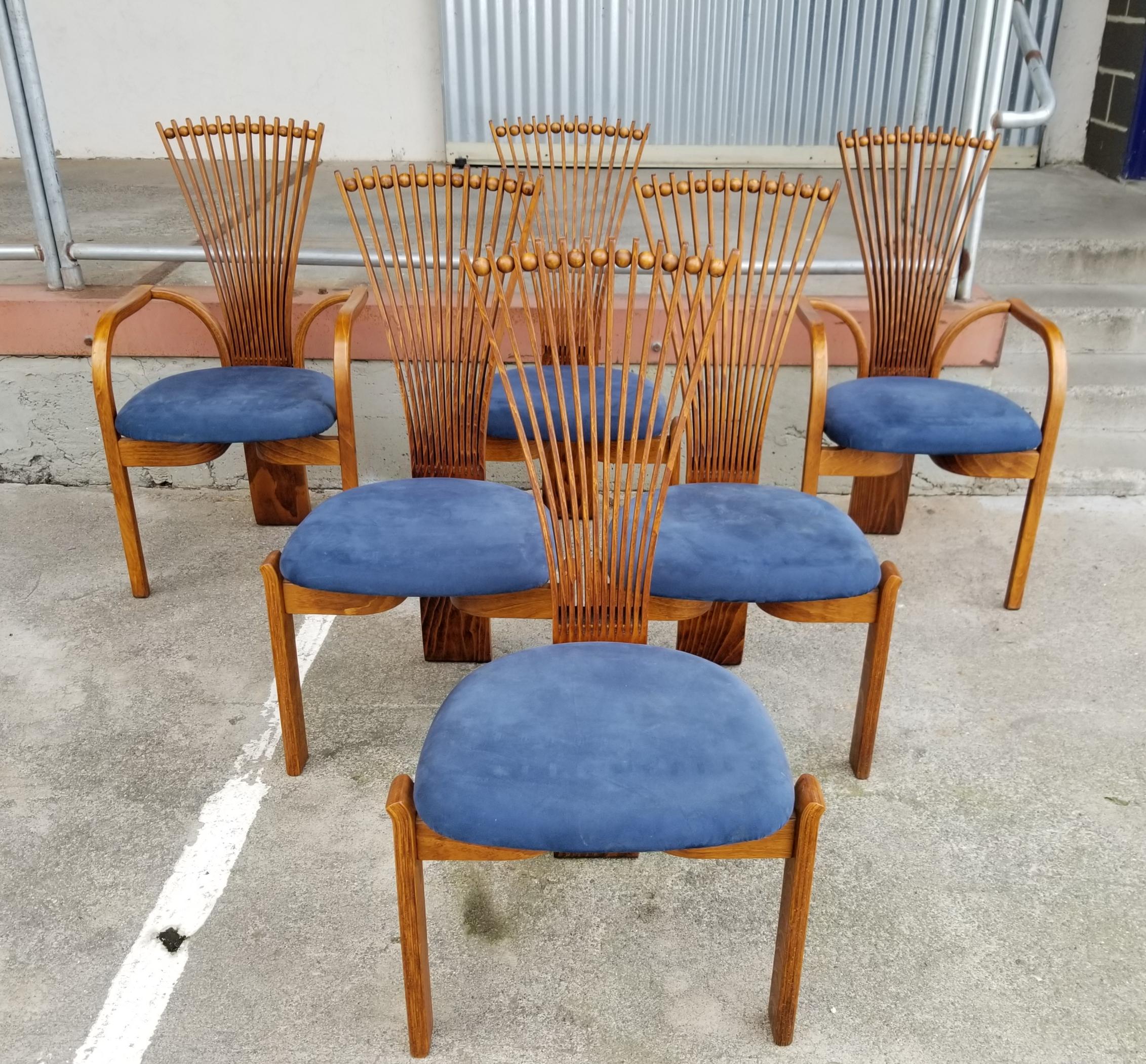 A set of 6 Scandinavian Modern high back dining chairs designed by Torstein Nilson for Fora Form. Fora Form was established 1929 in Norway by Jens E. Ekornes and Peter P. Langlo as More Kurvmobelfabrik and continues business today as Fora Form.