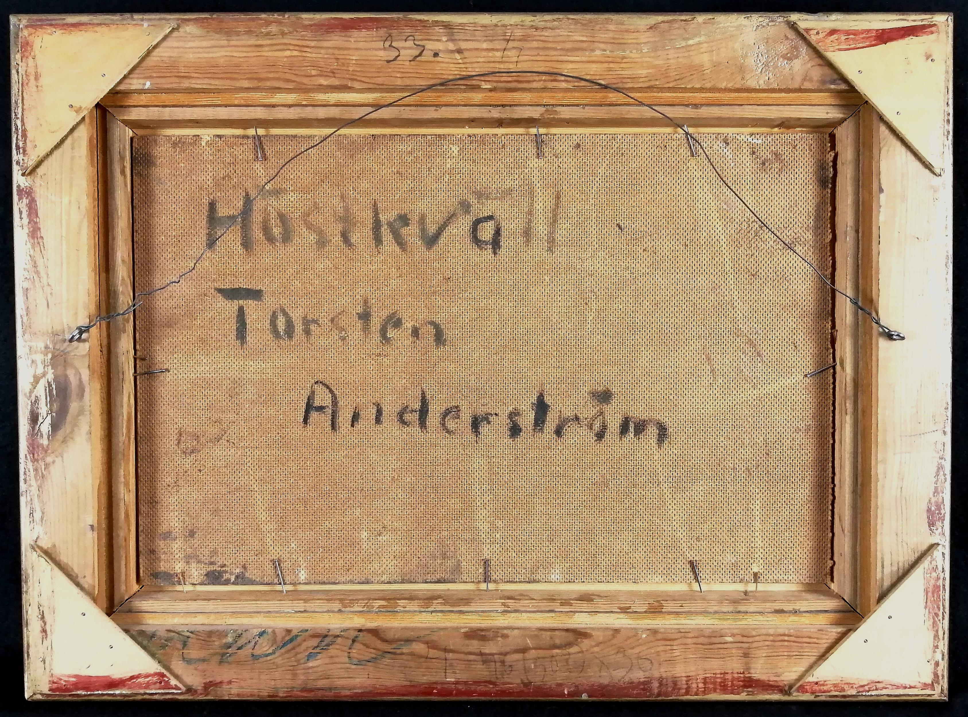 Dorflandschaft - Mitte des 20. Jahrhunderts Modernes Schwedisches Öl auf Karton Gemälde im Angebot 3