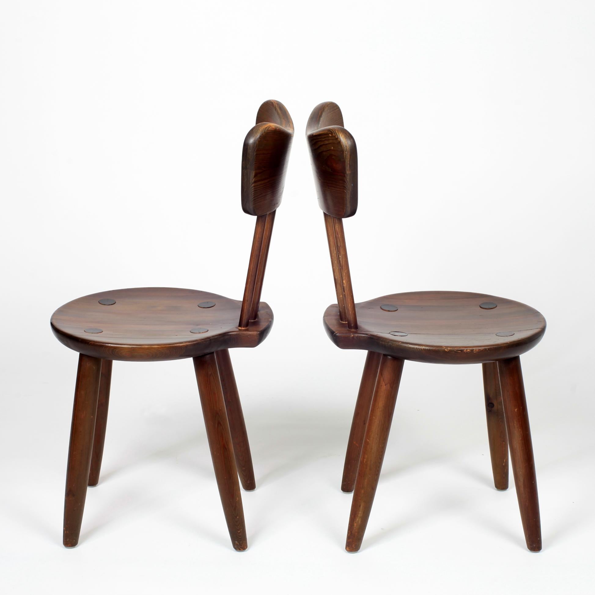 Scandinavian Modern Torsten Claeson Set of 2 Pine Wood Dining Chairs, 1930, Sweden
