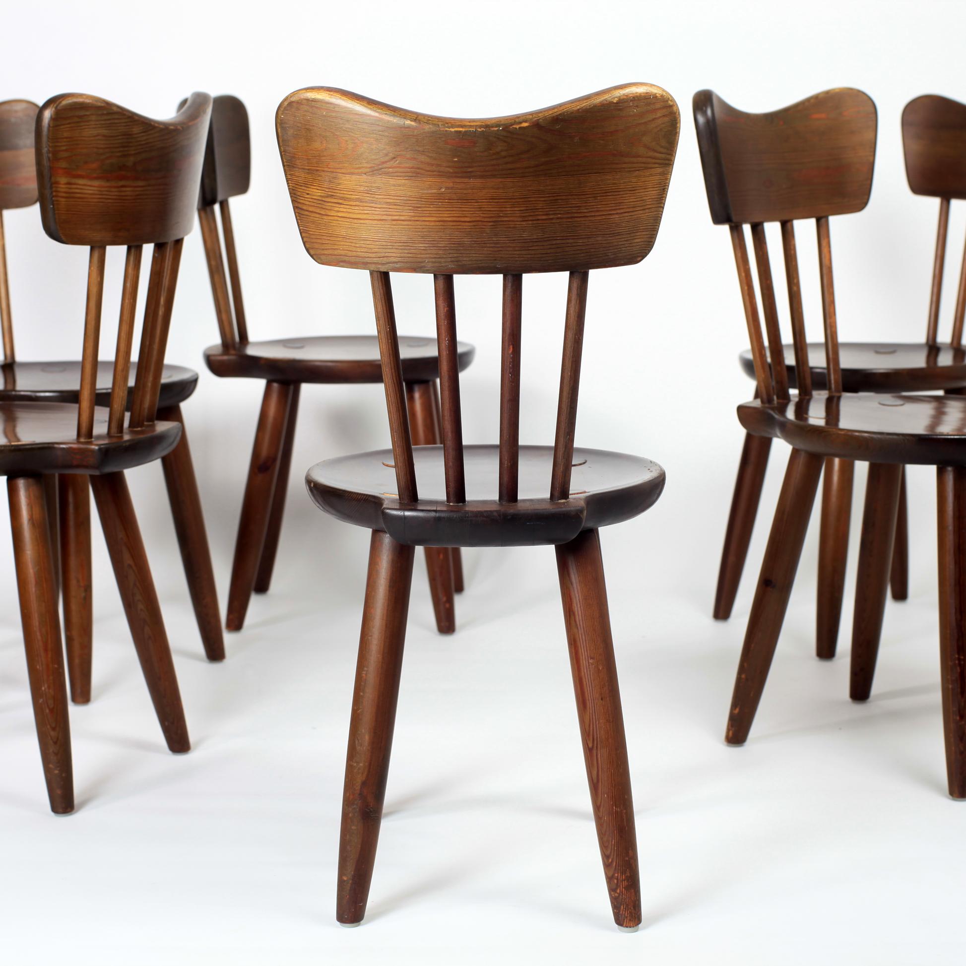 Torsten Claeson Set of 6 Pine Wood Dining Chairs, 1930, Sweden 11