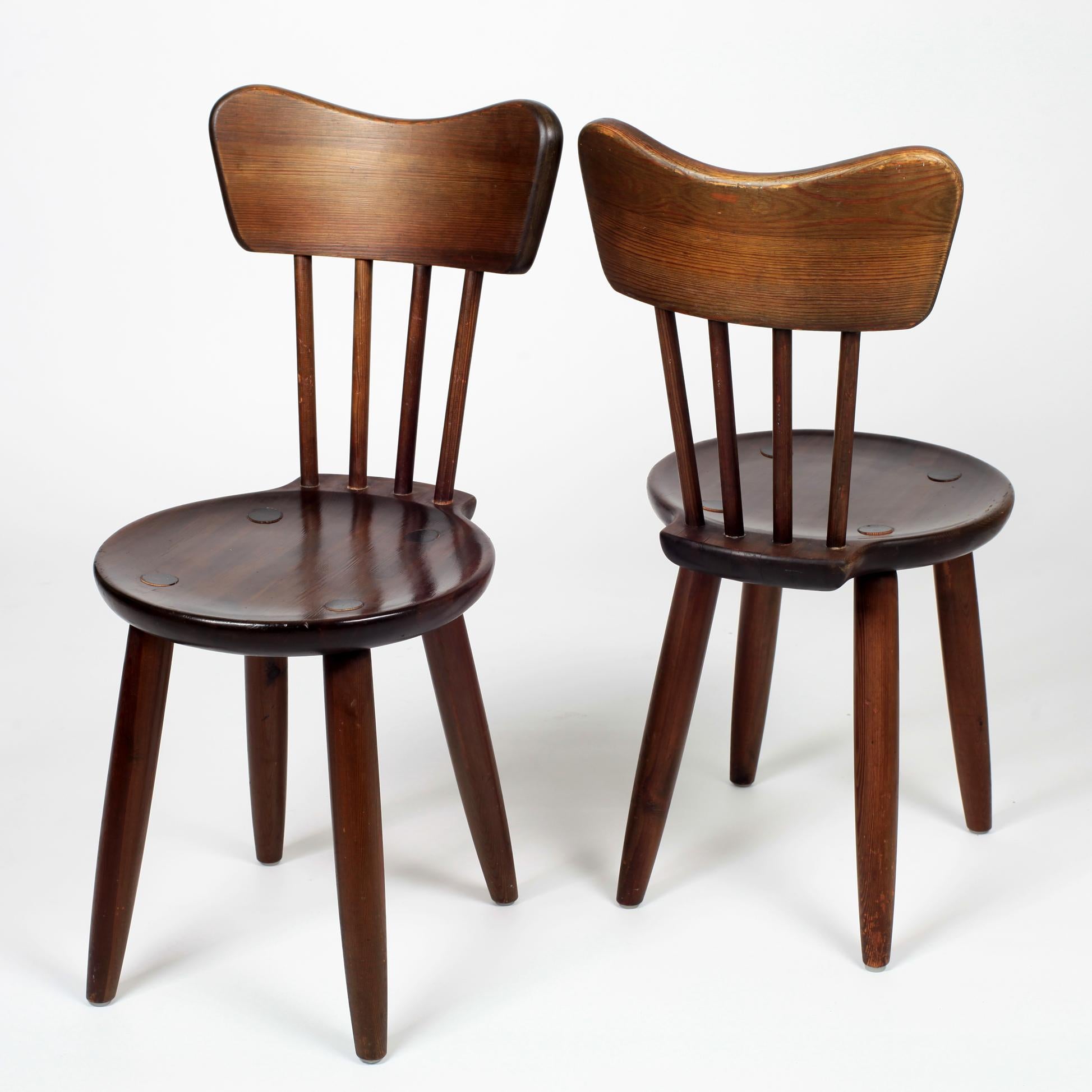 Scandinavian Modern Torsten Claeson Set of 6 Pine Wood Dining Chairs, 1930, Sweden