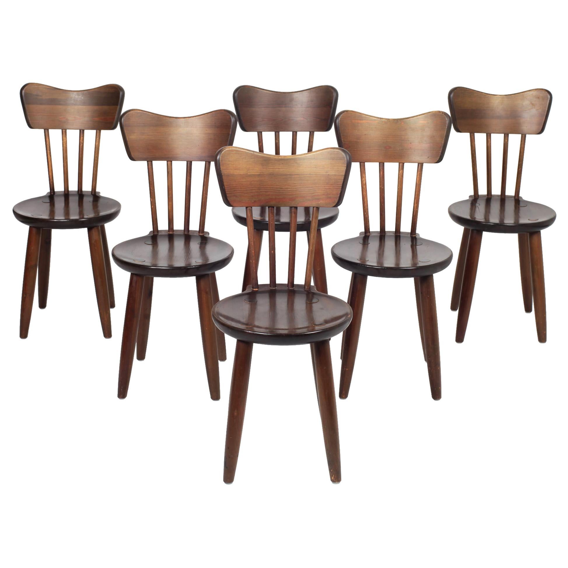 Torsten Claeson Set of 6 Pine Wood Dining Chairs, 1930, Sweden