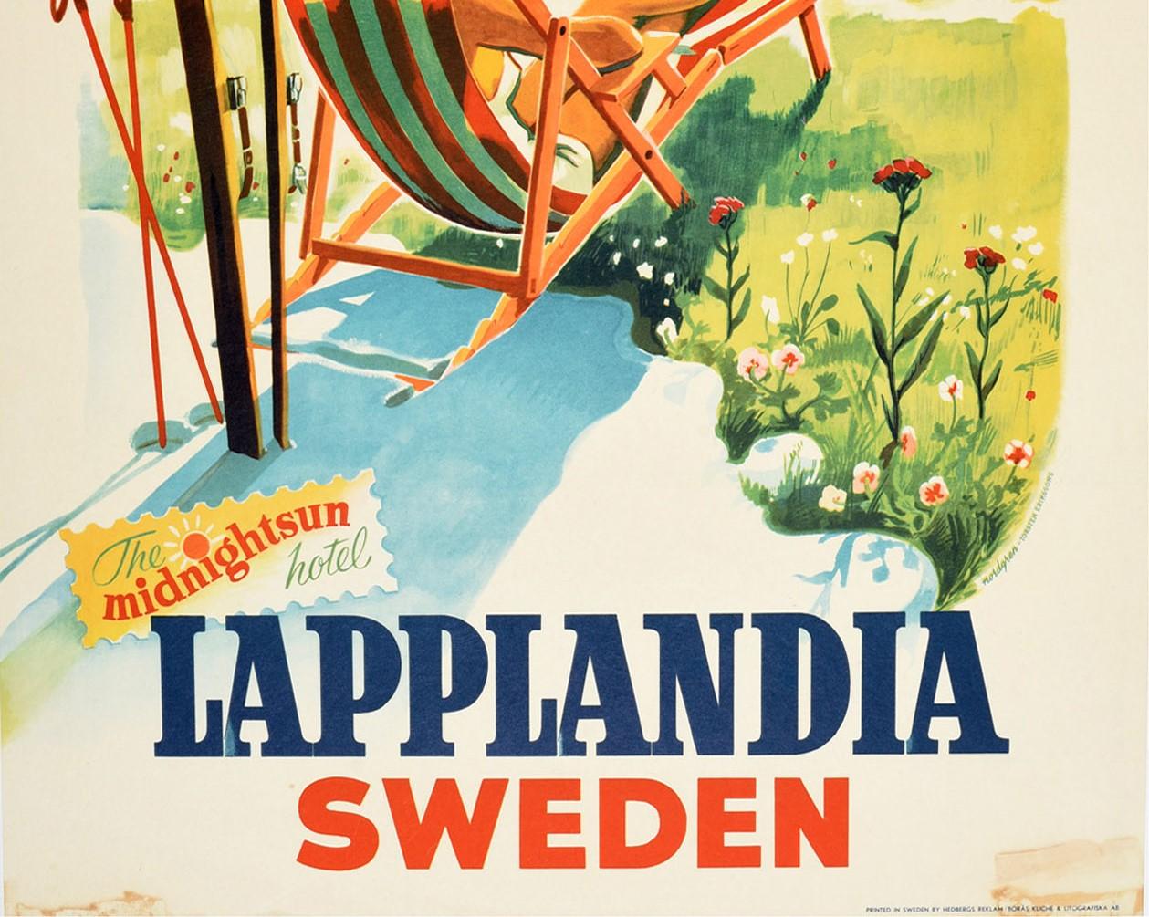 Original Vintage Poster Lapplandia Schweden Mitternachts-Sonnen-Tageslicht-Ski-Wintersport (Beige), Print, von Torsten Erikssons