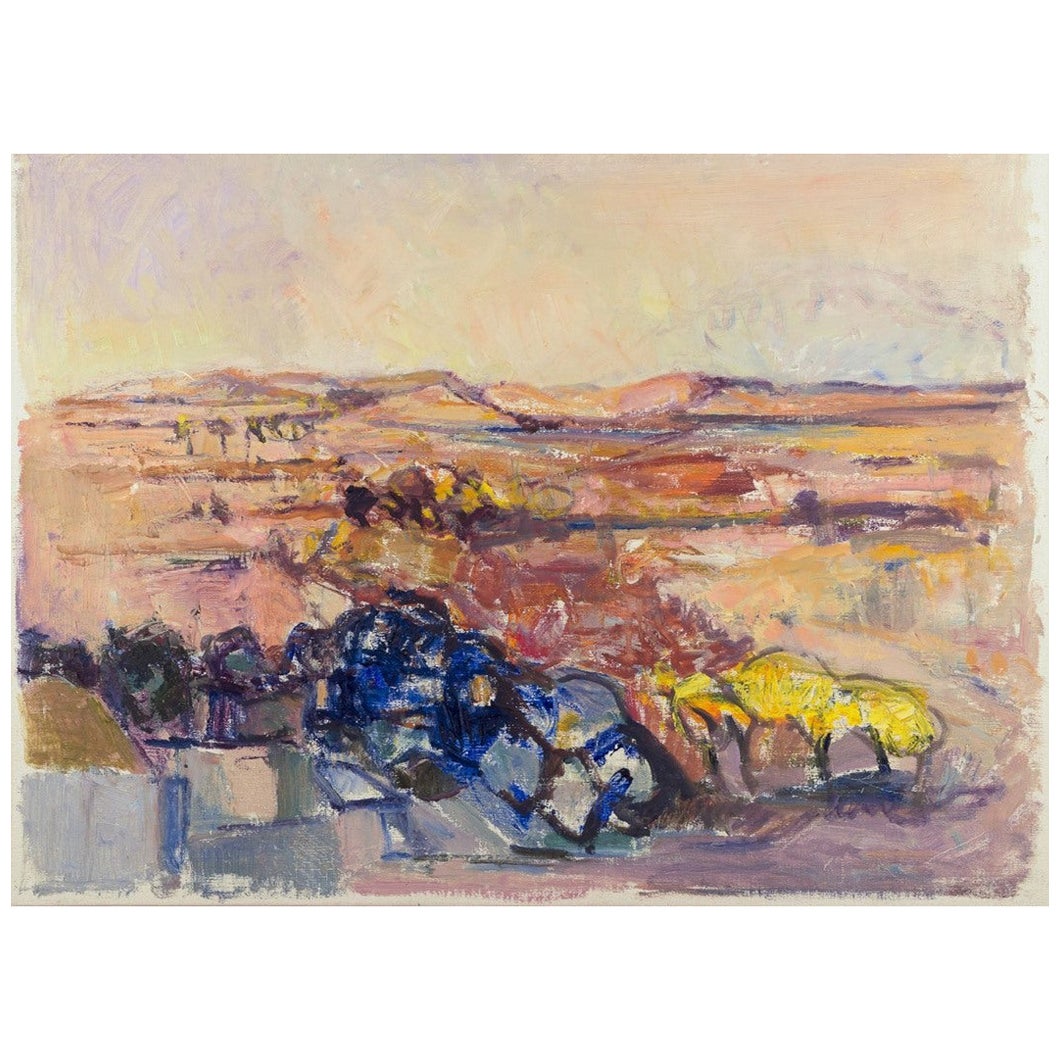 Torsten Hult. Öl auf Leinwand. Spanische Landschaft im modernistischen Stil.