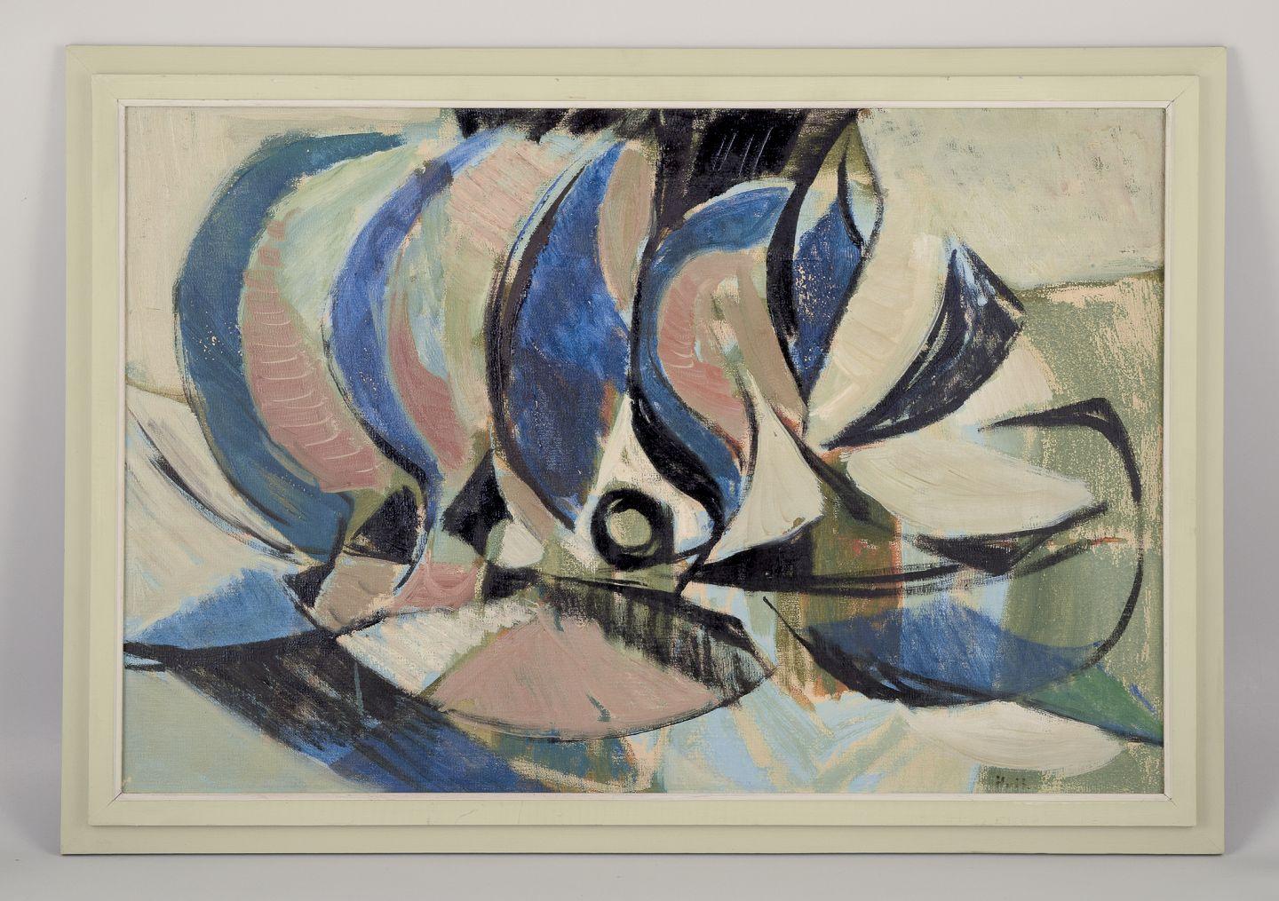 PRE-OWNED GOODS ARE EXEMPT FROM IMPORT TARIFFS FOR U.S., UK, AUSTRALIAN & CANADIAN CUSTOMERS.   
THEREFORE, NO IMPORT TARIFFS WILL BE APPLICABLE TO YOUR PURCHASE. 

Torsten Hult (b. 1922), Swedish painter. Oil on board.
Abstract composition.
