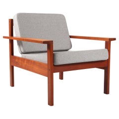 Torsten Johansson for Bo-Ex, Lounge Chair in Solid Teak, Grey Wool, 1960's