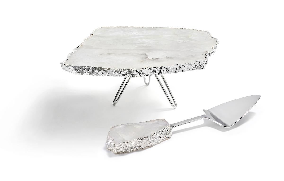 Our aim was to create a platter which elevates whatever is placed upon it, from an artisanal cake to Middle-Eastern treats. The crystal version of this platter is pure luxe: hand polished, with electroplated edges drenched in 24-karat gold, and pure