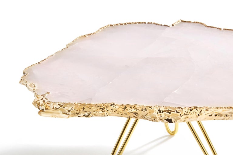 Torta Cake Stand in Rose Quartz and 24Karat Gold by Anna New York For