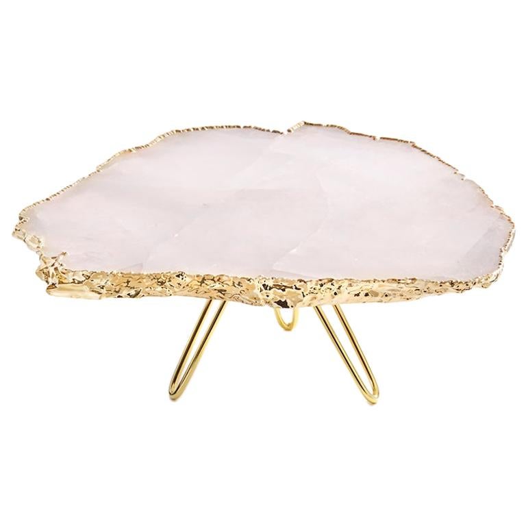 Torta Cake Stand in Rose Quartz and 24-Karat Gold by Anna New York For Sale