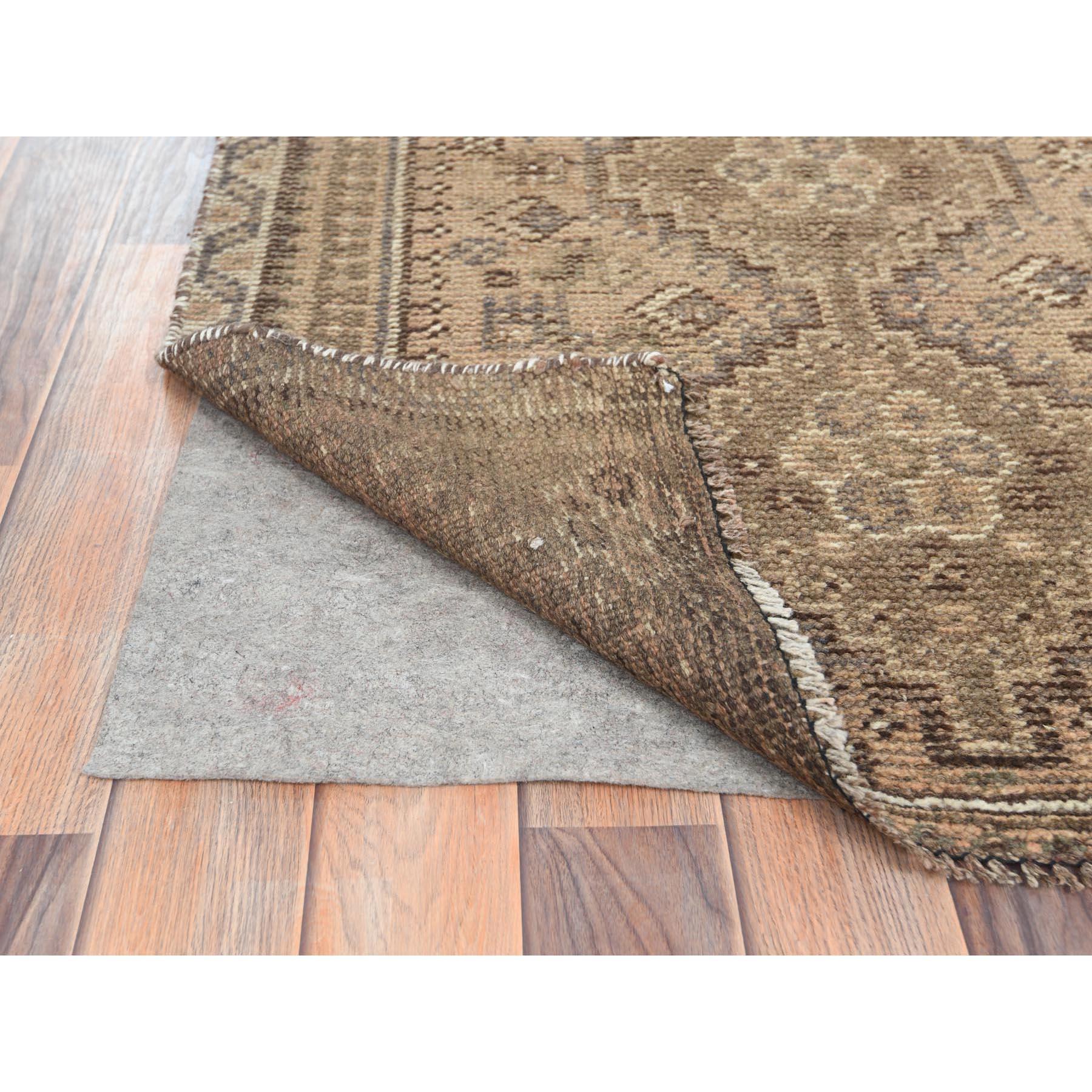 Medieval Tortilla Brown Pure Wool Hand Knotted Semi Antique Persian Shiraz Worn Down Rug For Sale