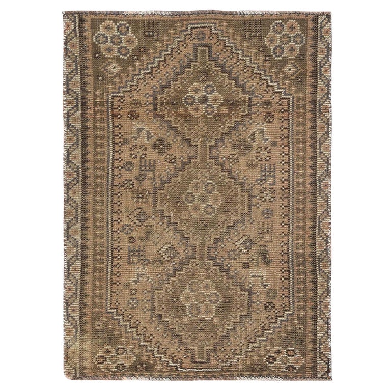 Tortilla Brown Pure Wool Hand Knotted Semi Antique Persian Shiraz Worn ...