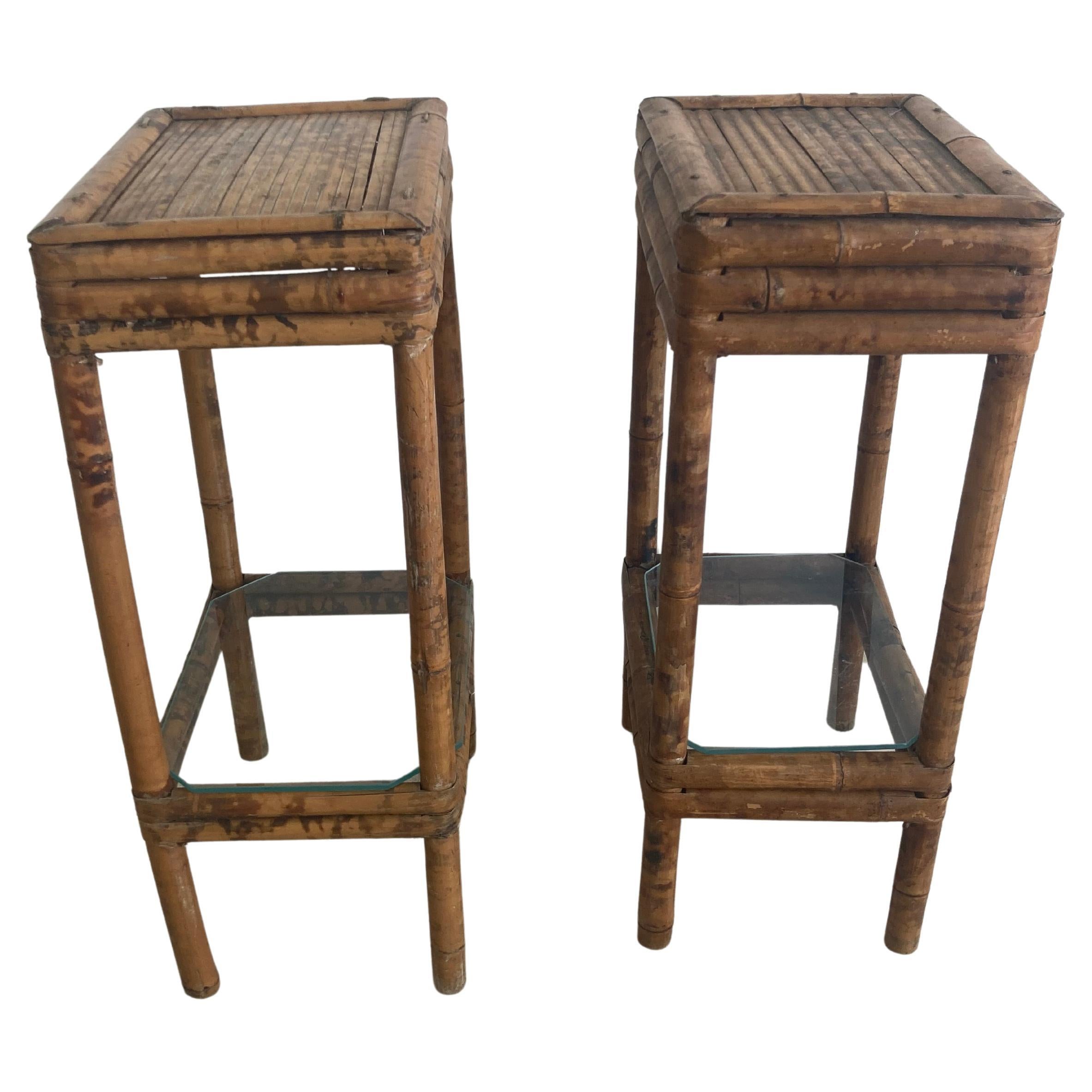 Tortoise Bamboo 19th Century Small Side Tables - a Pair For Sale