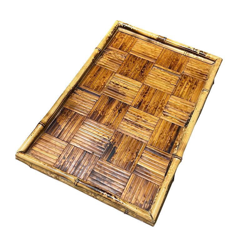 American Tortoise Bamboo and Rattan Serving Tray or Bar Tray - 1970s