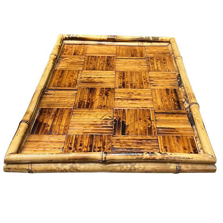Tortoise Bamboo and Rattan Serving Tray or Bar Tray - 1970s In Good Condition In Oklahoma City, OK