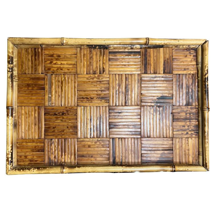 Tortoise Bamboo and Rattan Serving Tray or Bar Tray - 1970s 1