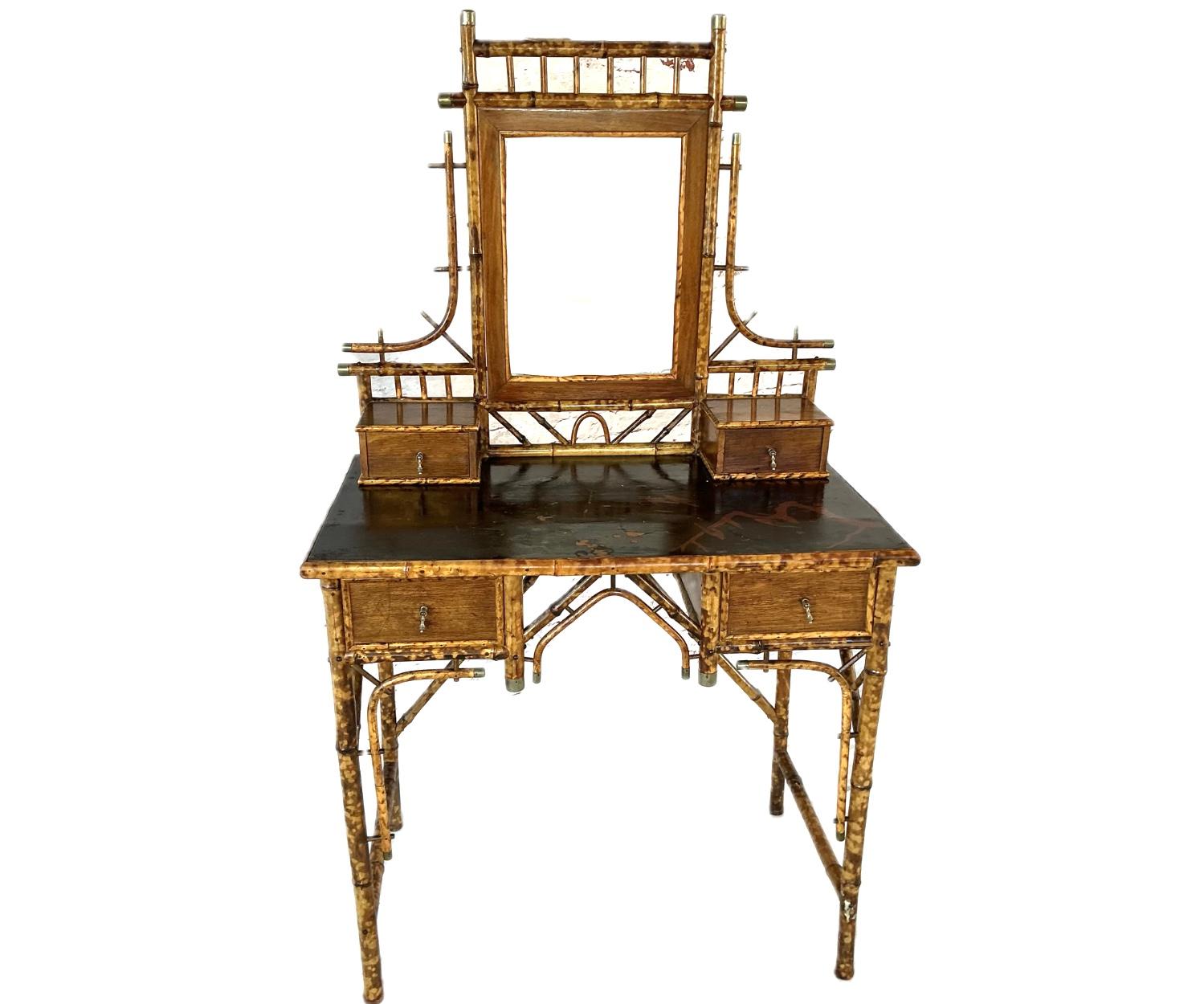 Tortoise Bamboo Dressing Table with Mirror