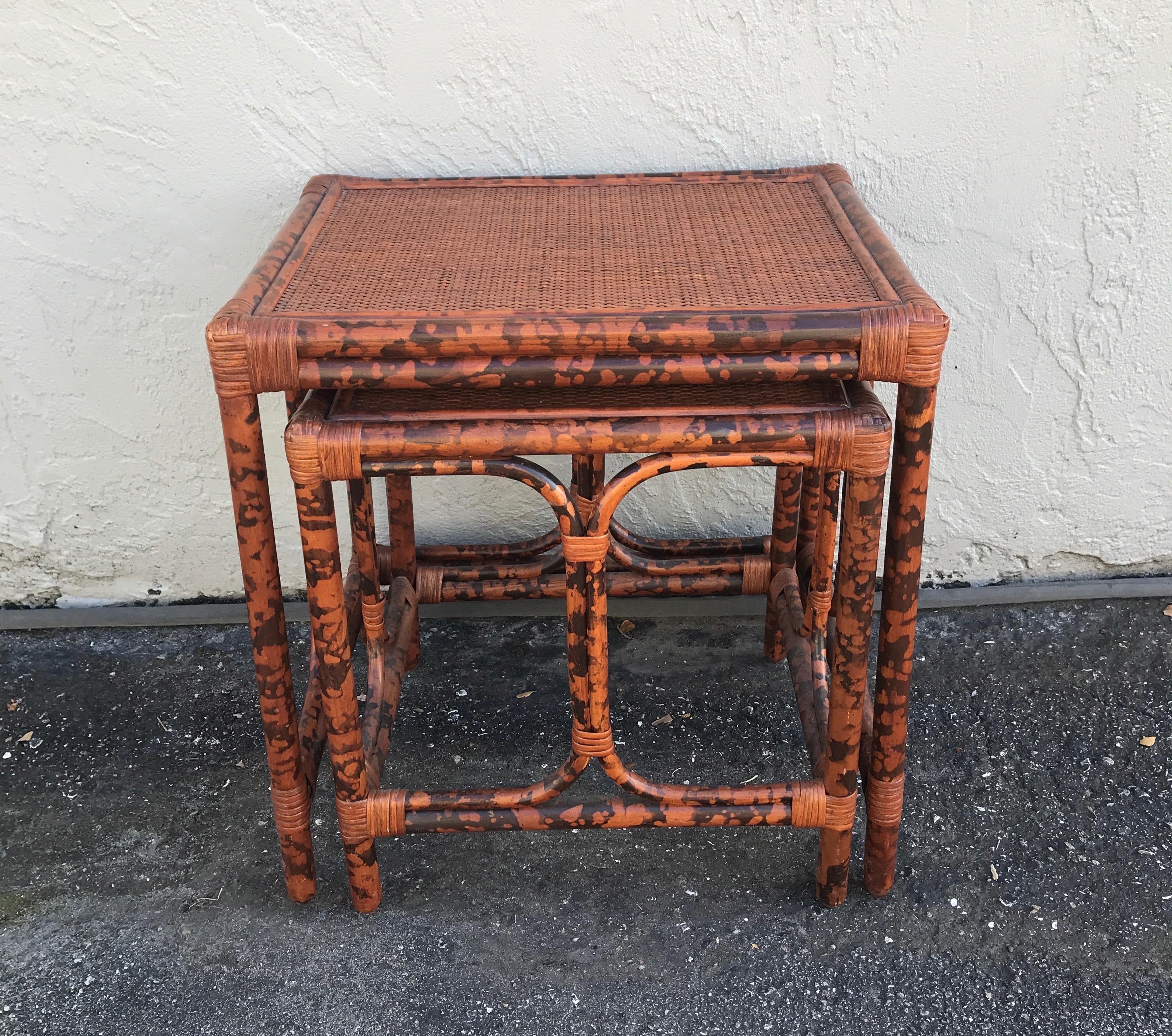 Set of tortoise bamboo stacking tables.