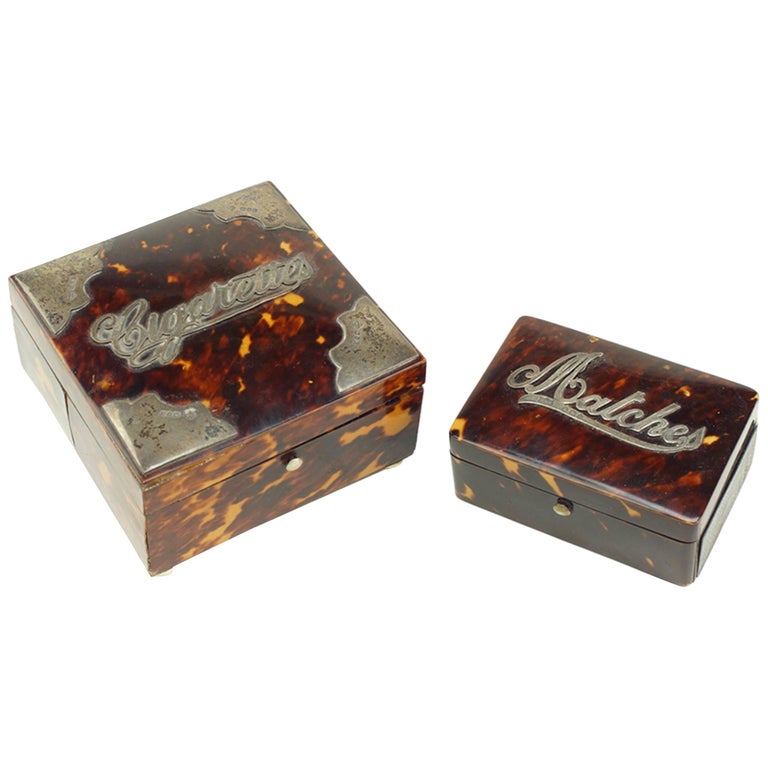 Tortoise Cigarette and Match Box with Sterling Mounts. Priced per box. For  Sale at 1stDibs